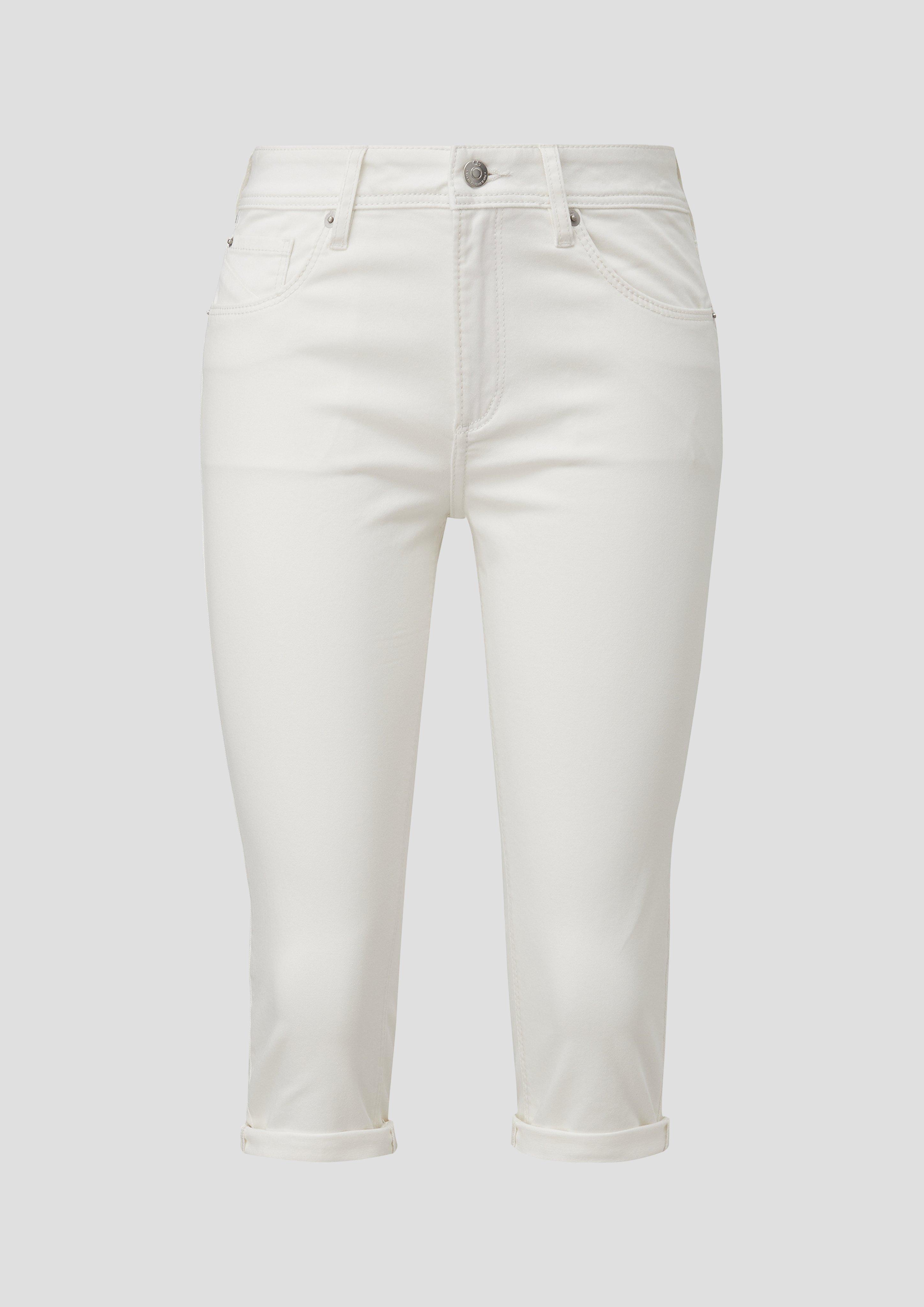 QS - Denim-Capri / Slim Fit / Mid Rise / Slim Leg, Damen, creme