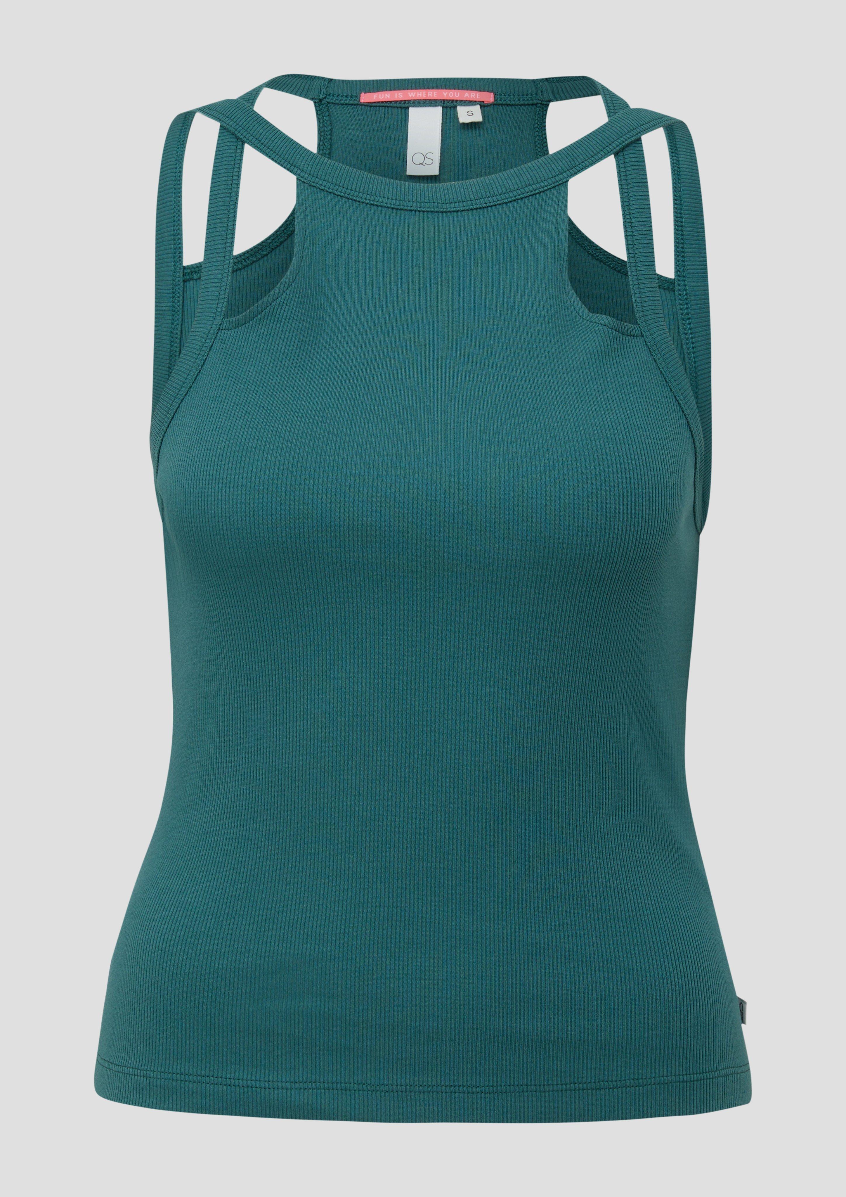 QS - T-Shirt mit Cut Outs, Damen, Blau