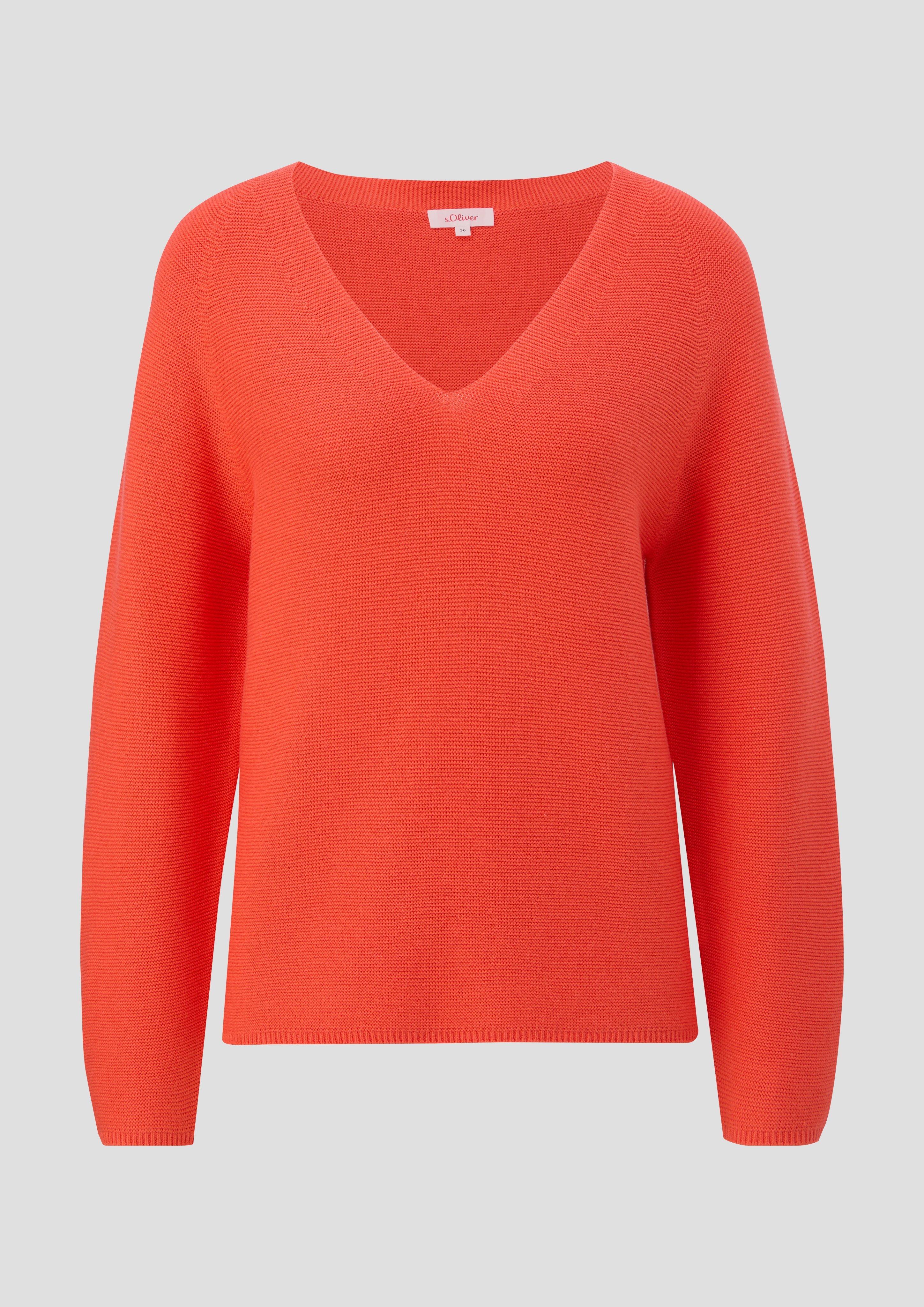 s.Oliver - Strickpullover mit V-Ausschnitt, Damen, Orange