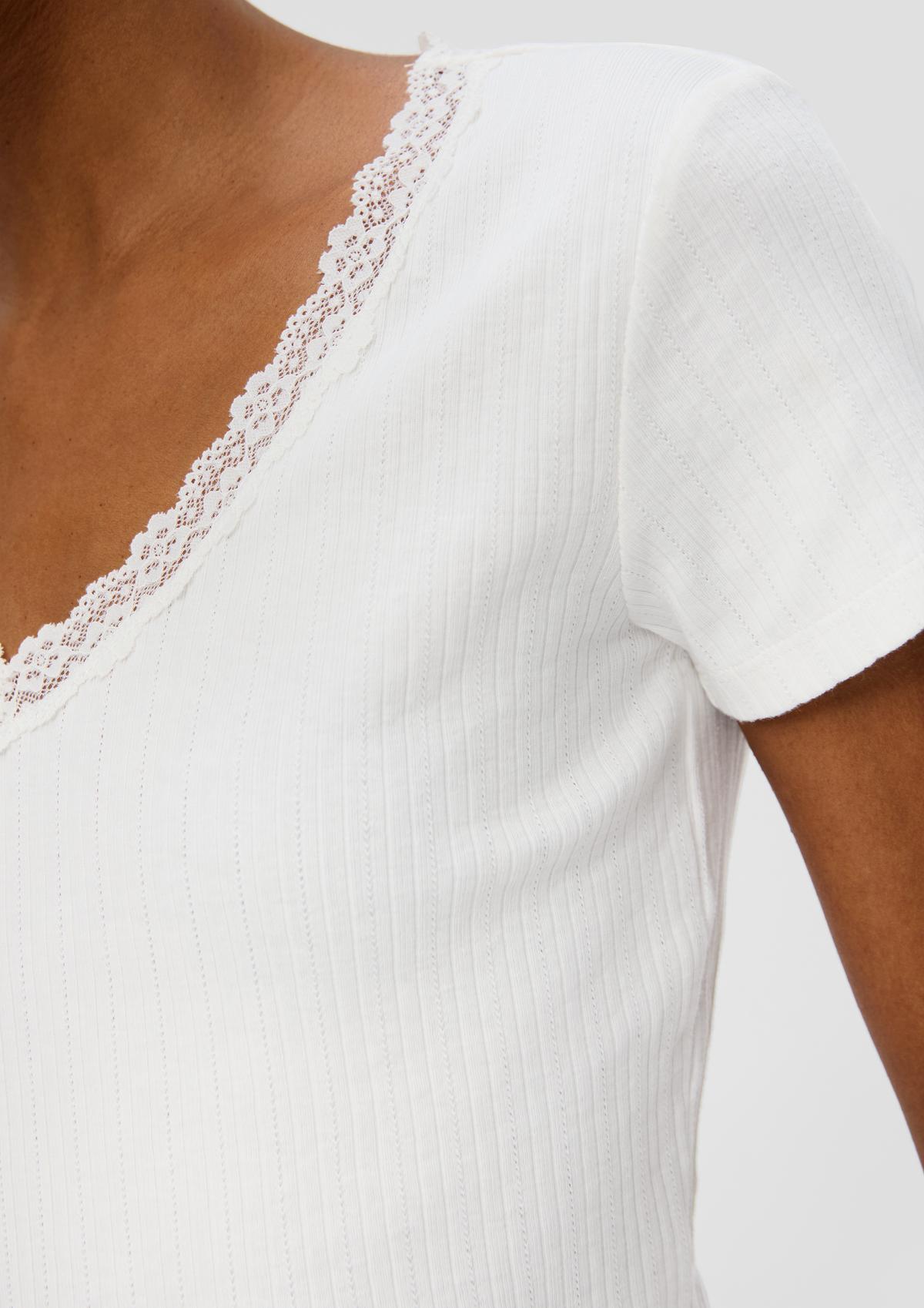 s.Oliver Ribbed T-shirt with lace details