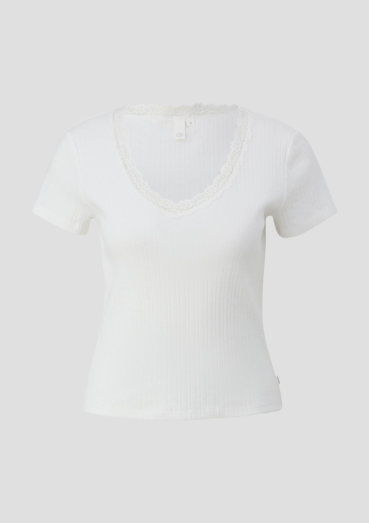 s.Oliver Ribbed T-shirt with lace details