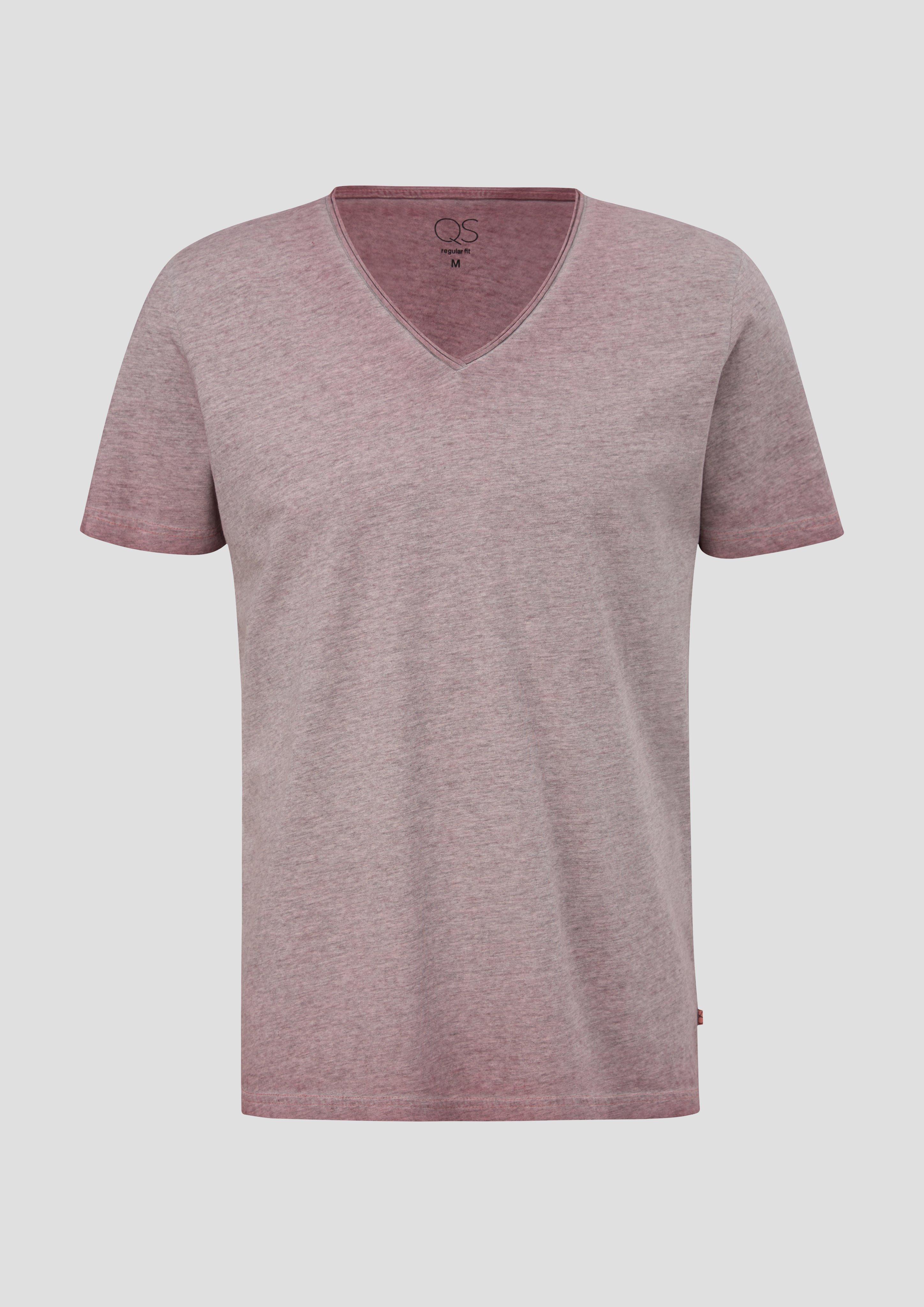 QS - Meliertes T-Shirt aus Baumwollmix, Herren, Rosa