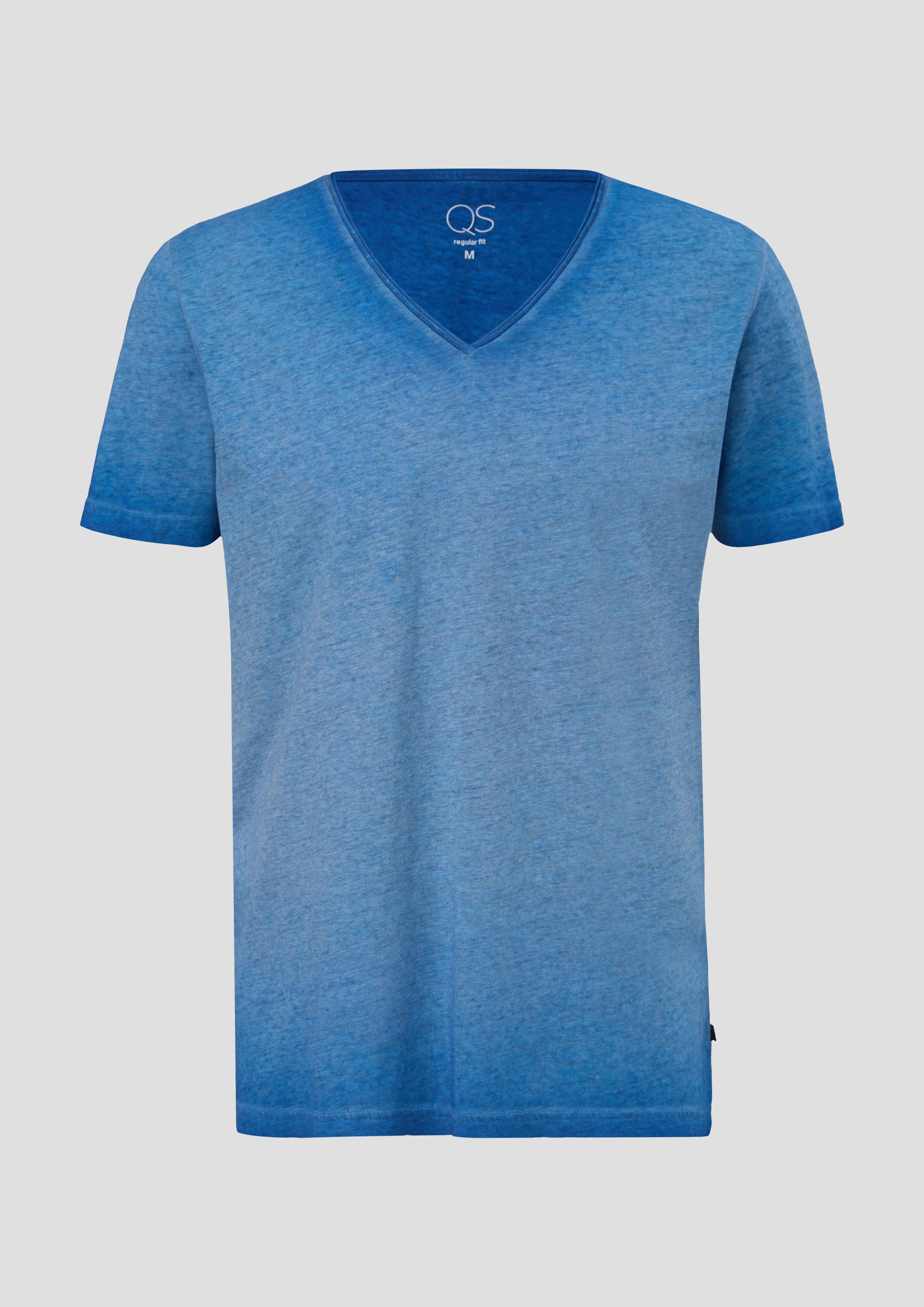 QS - Meliertes T-Shirt aus Baumwollmix, Herren, blau