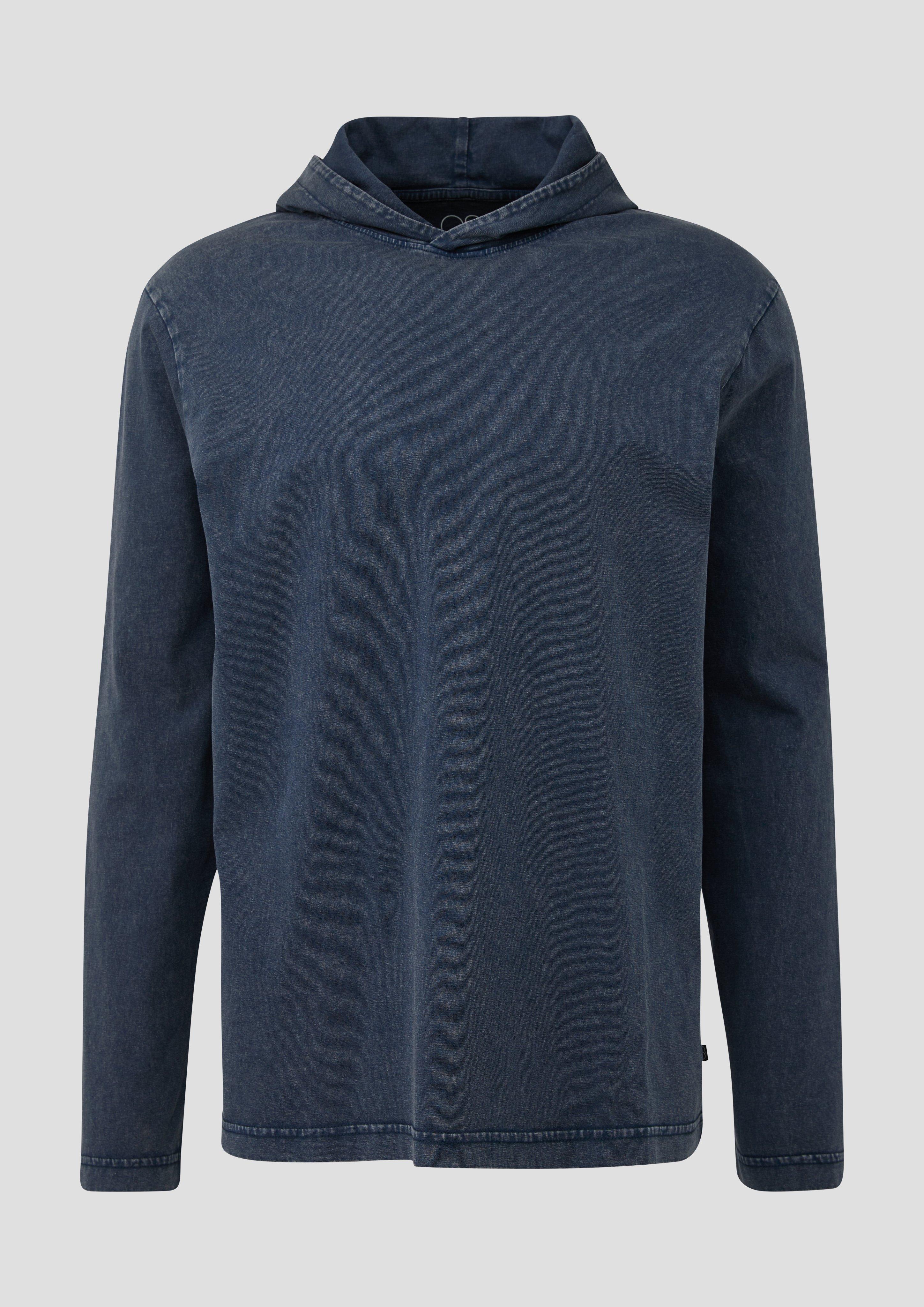 QS - Gewaschenes Longsleeve mit Kapuze, Herren, blau