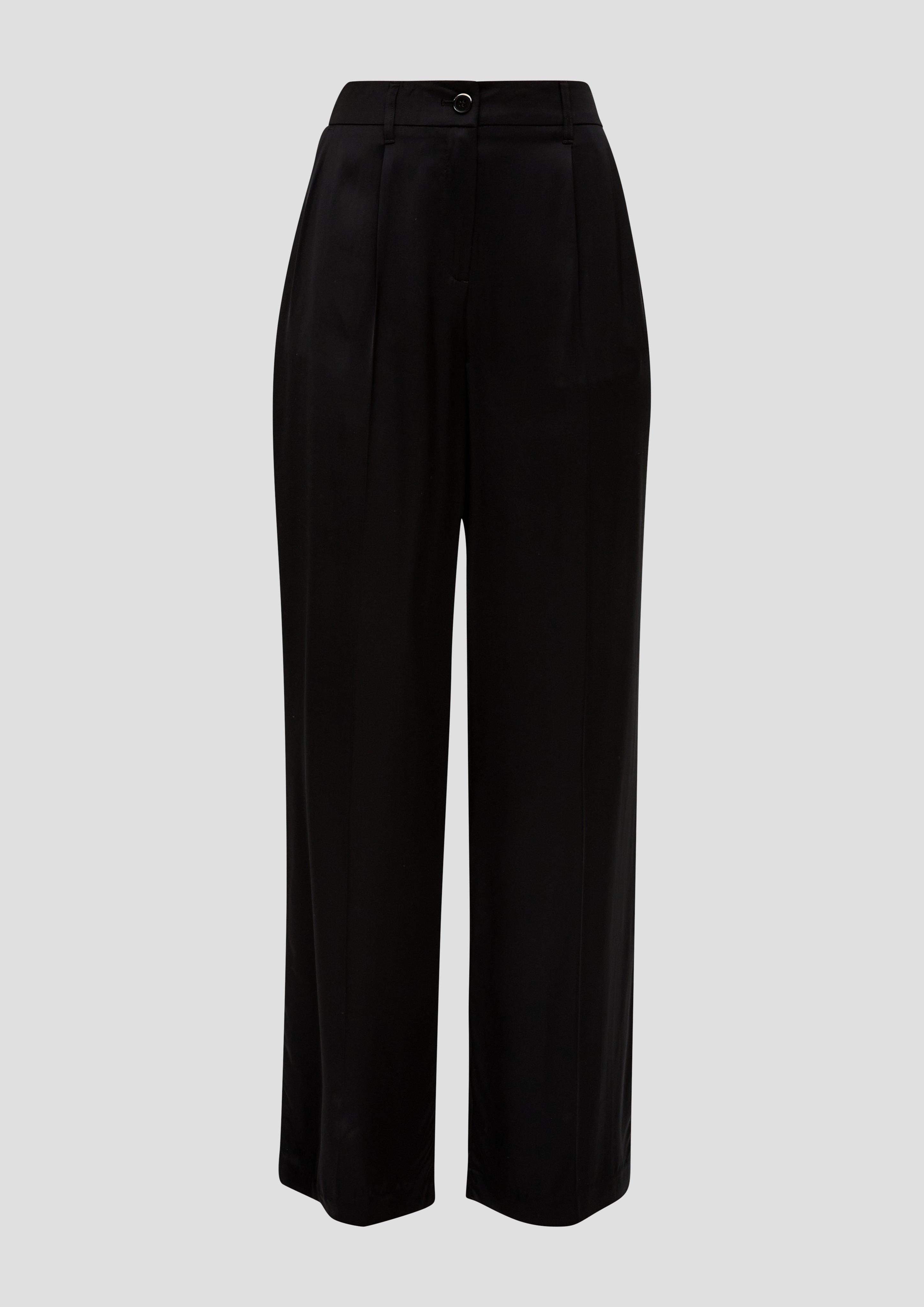 s.Oliver - Regular: Wide-Leg-Hose aus Satin, Damen, schwarz