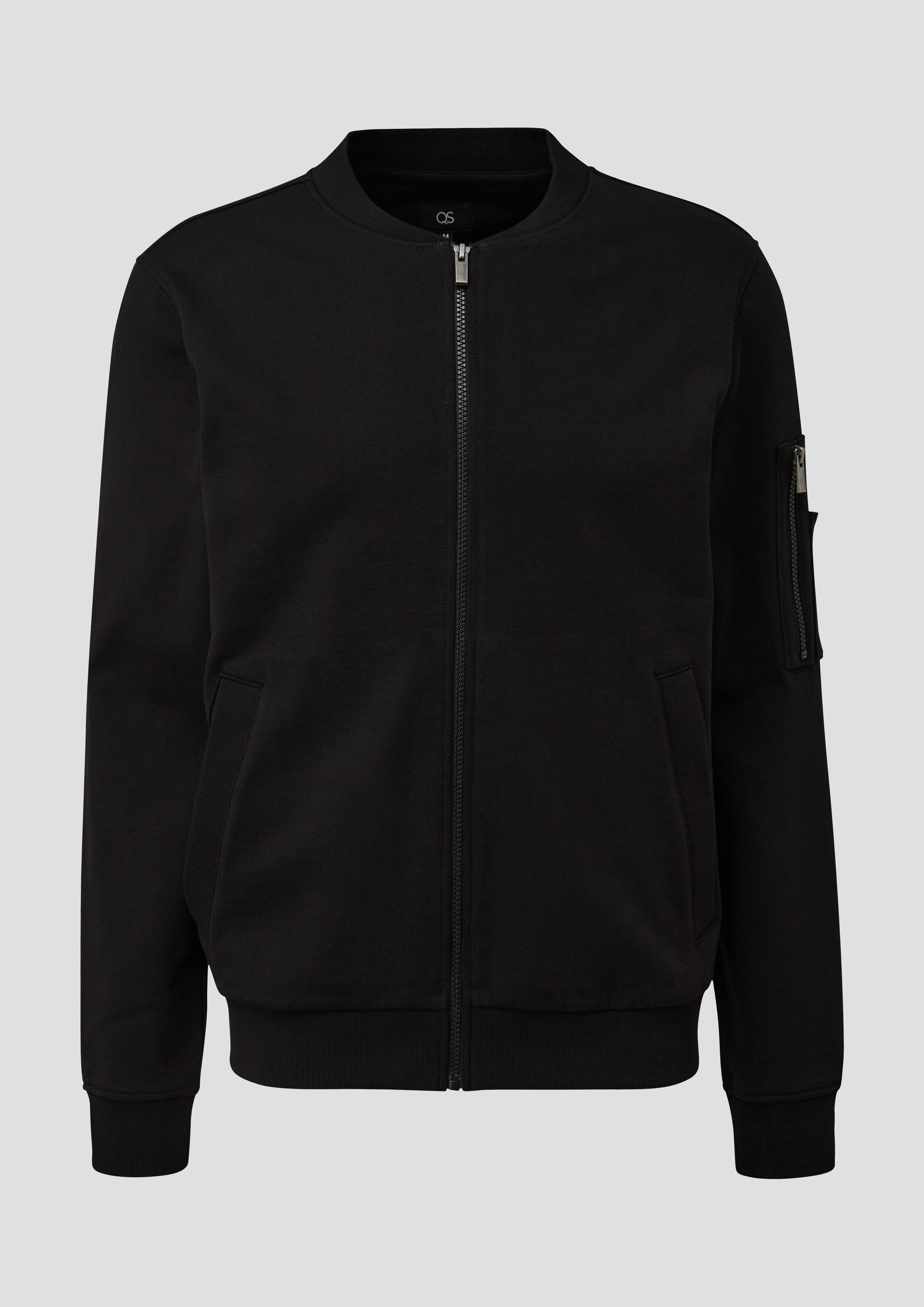 QS - Sweatshirt-Jacke mit Ärmeltasche, Herren, schwarz