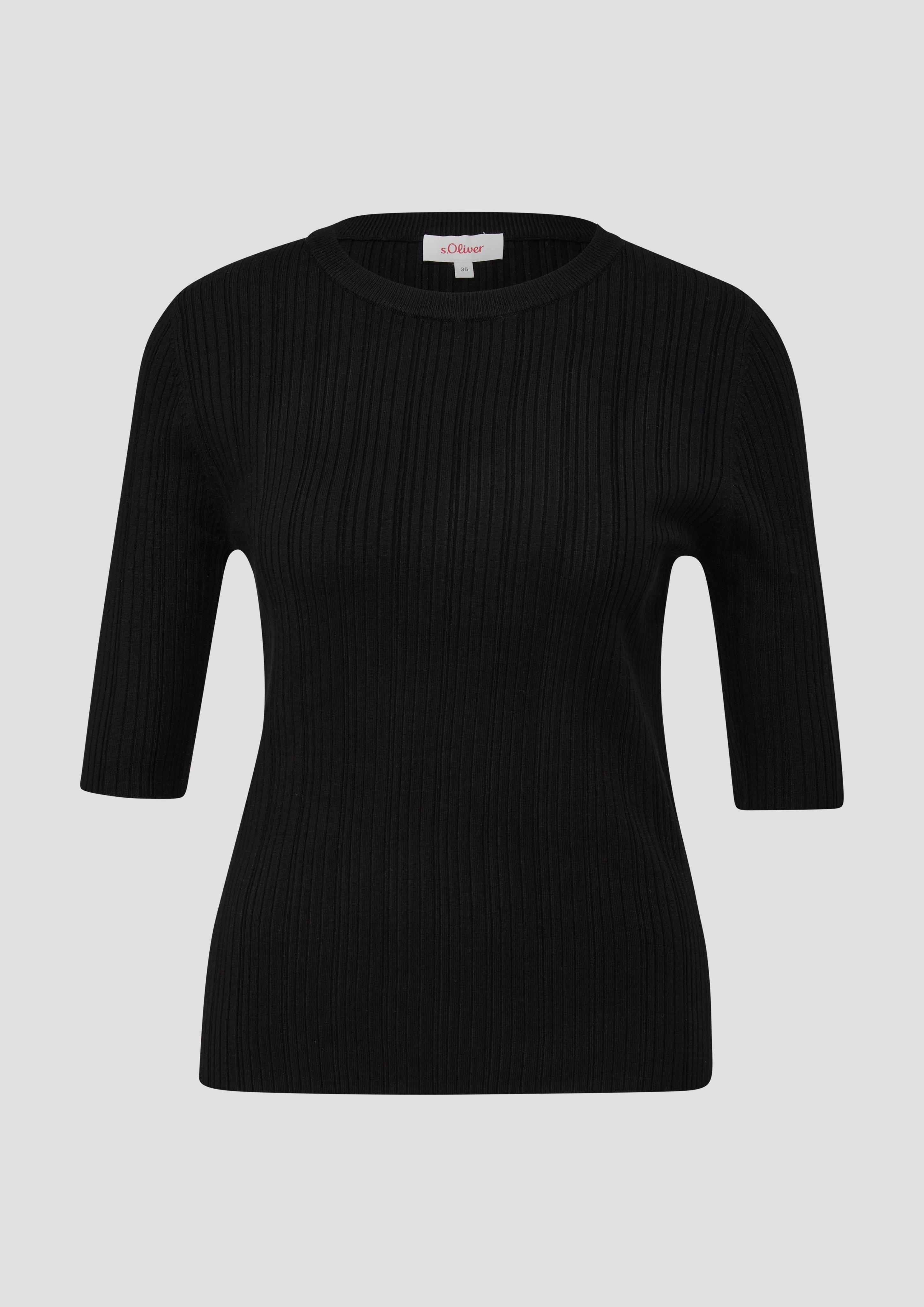 s.Oliver - Gerippter Pullover aus Viskosestretch, Damen, schwarz