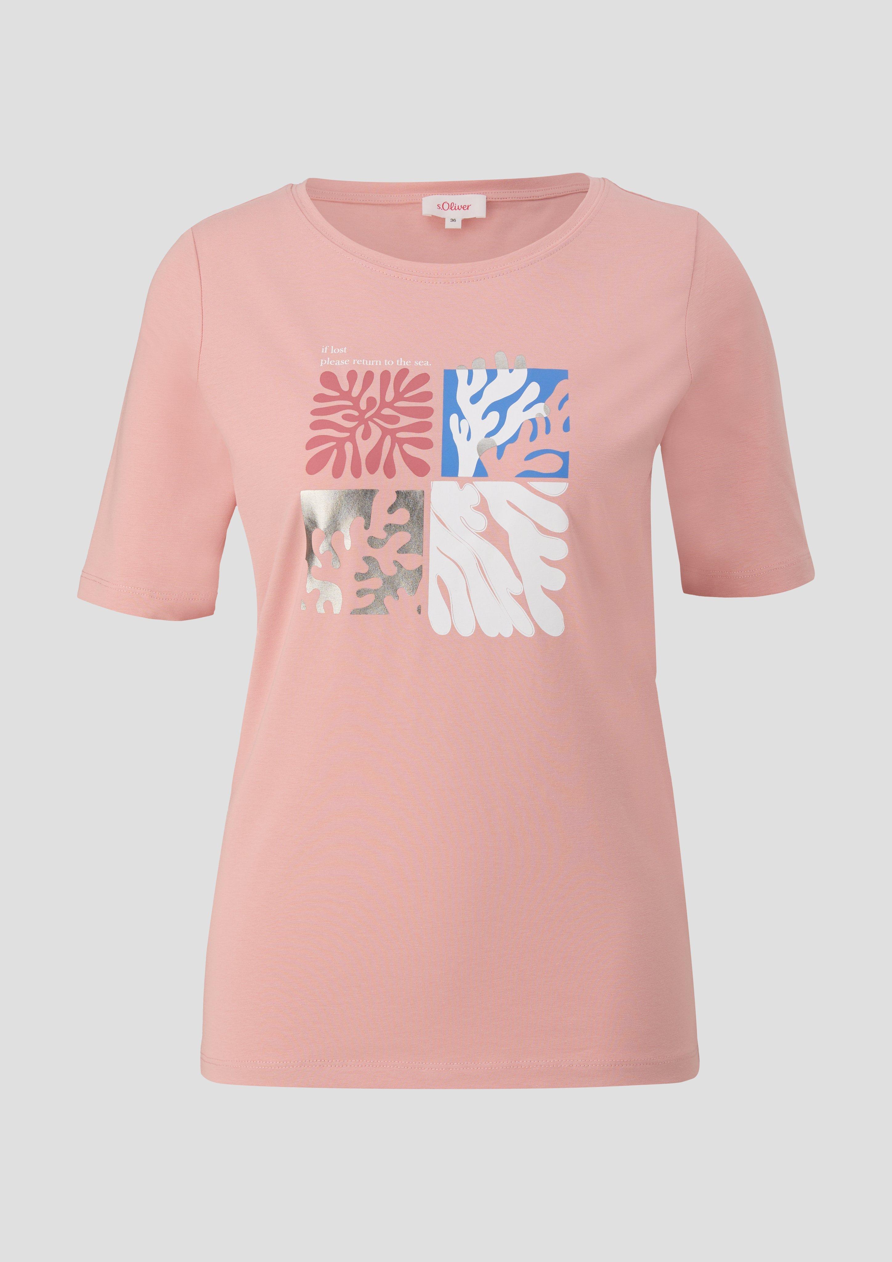 s.Oliver - T-Shirt mit Frontprint, Damen, Rosa