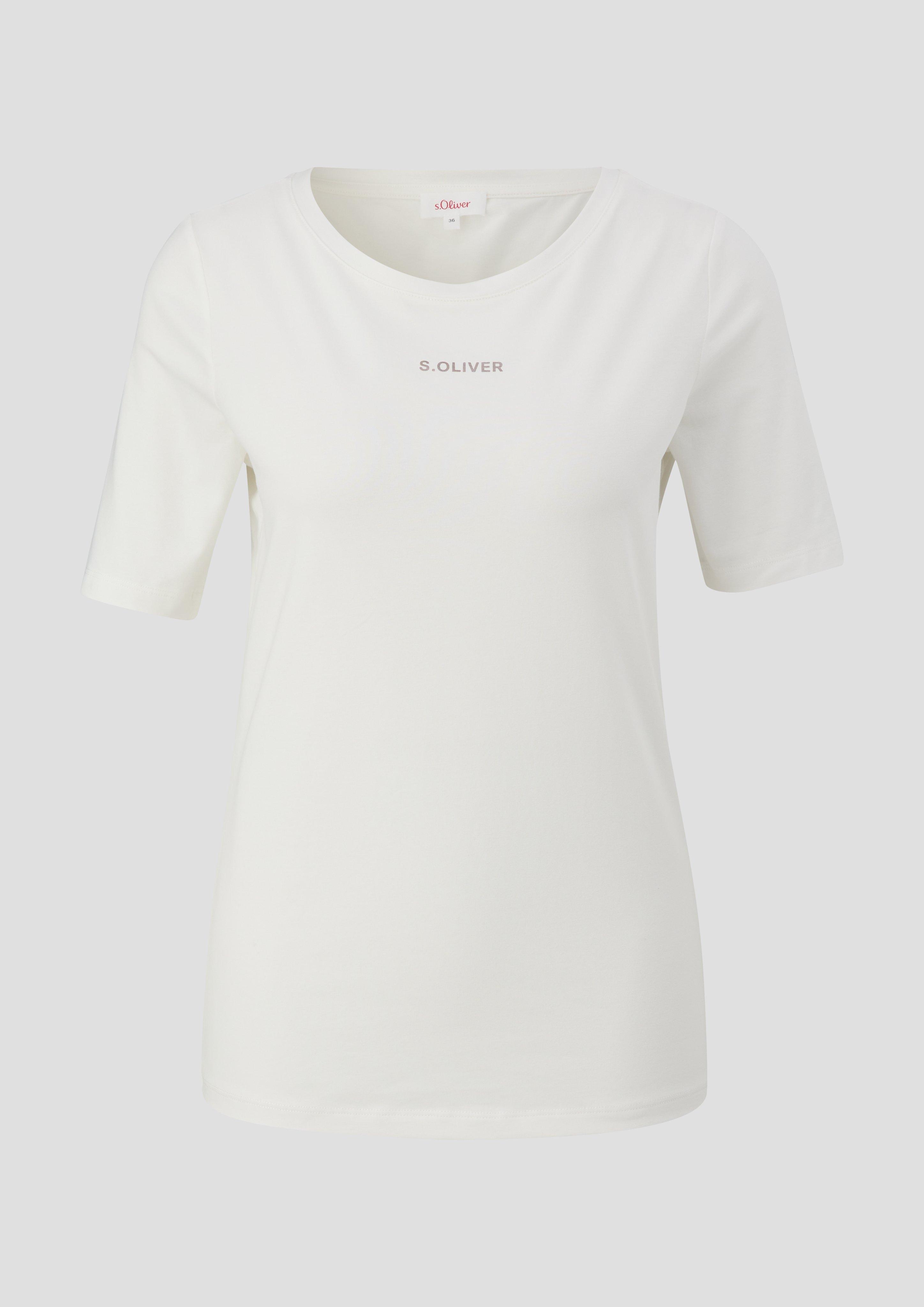 s.Oliver - T-Shirt mit Logoprint, Damen, creme