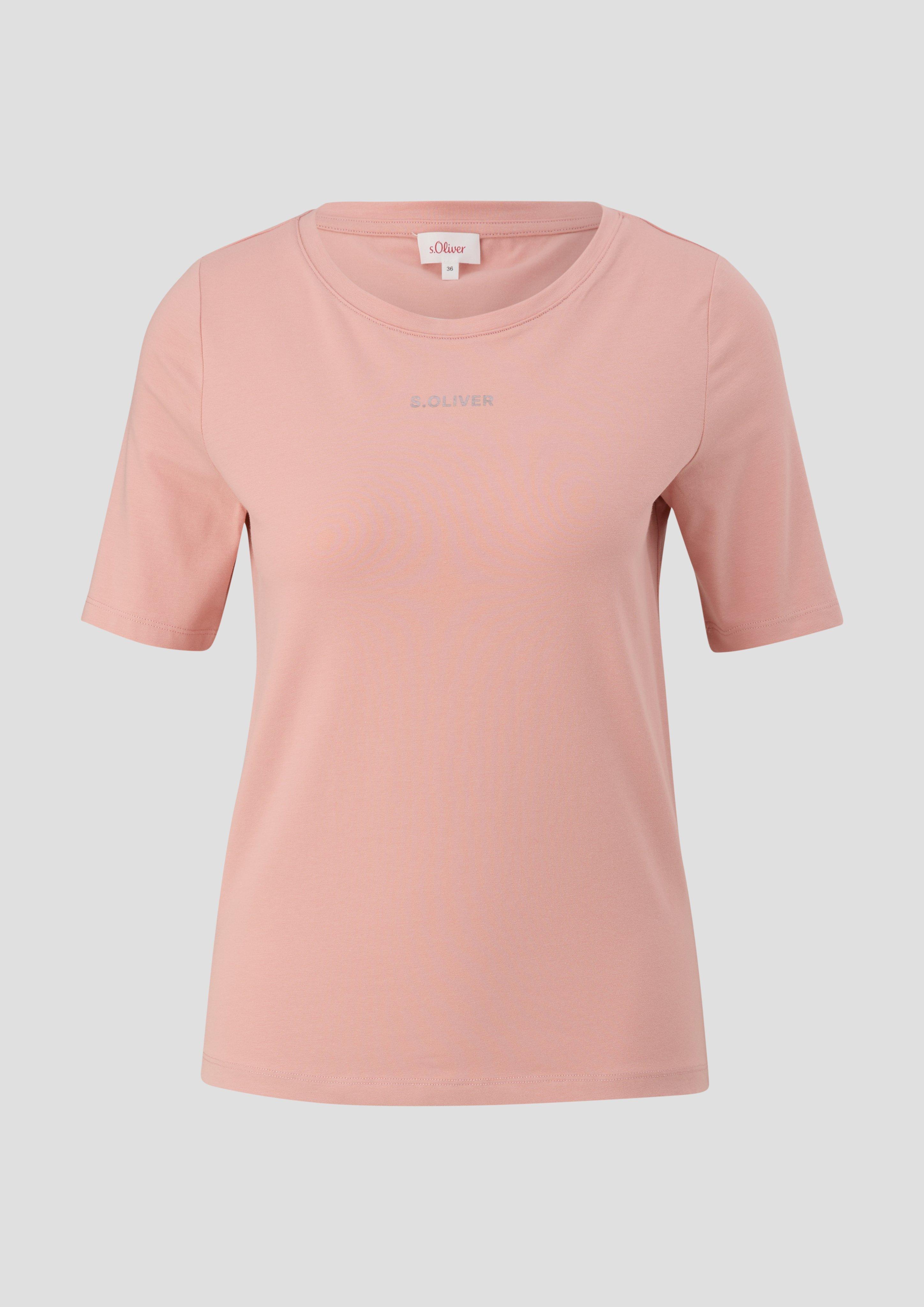 s.Oliver - T-Shirt mit Logoprint, Damen, Rosa