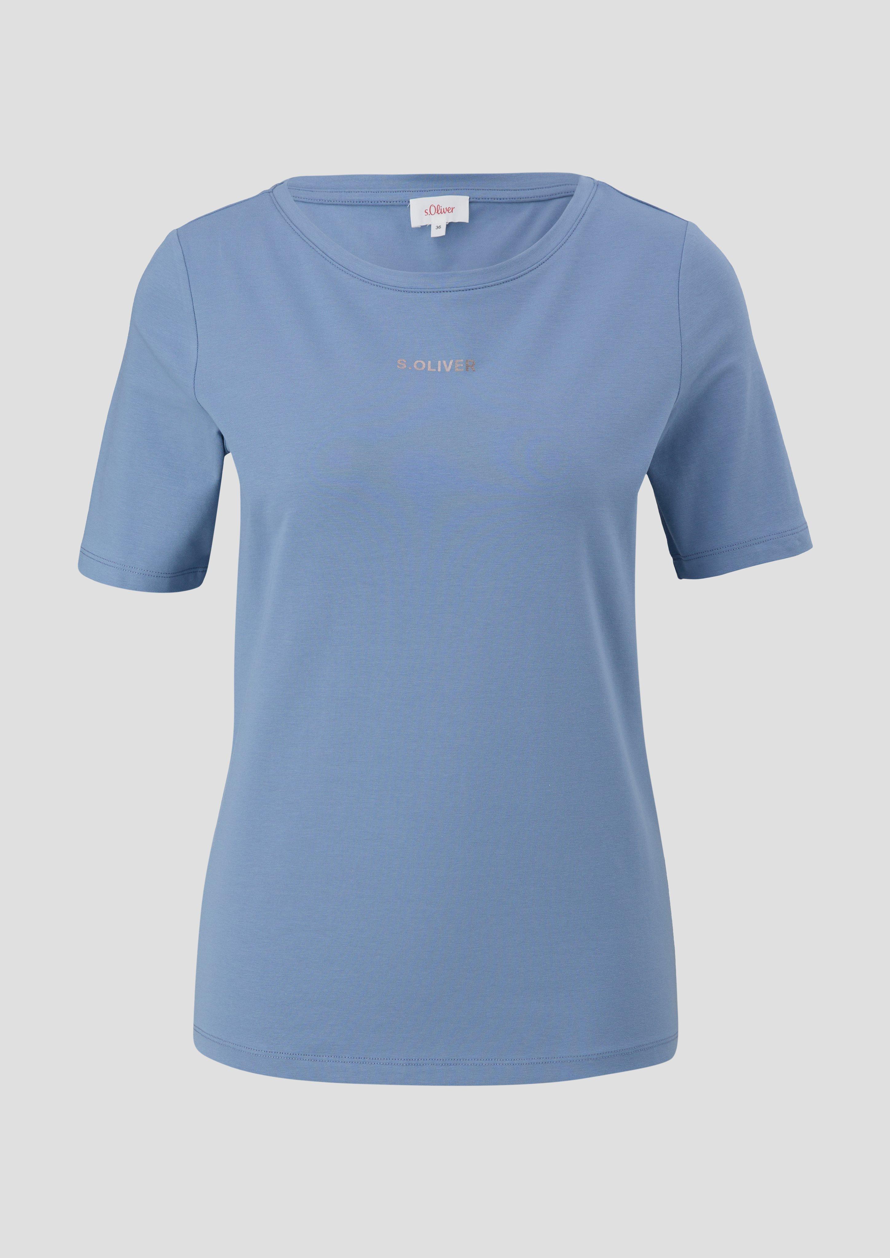 s.Oliver - T-Shirt mit Logoprint, Damen, blau