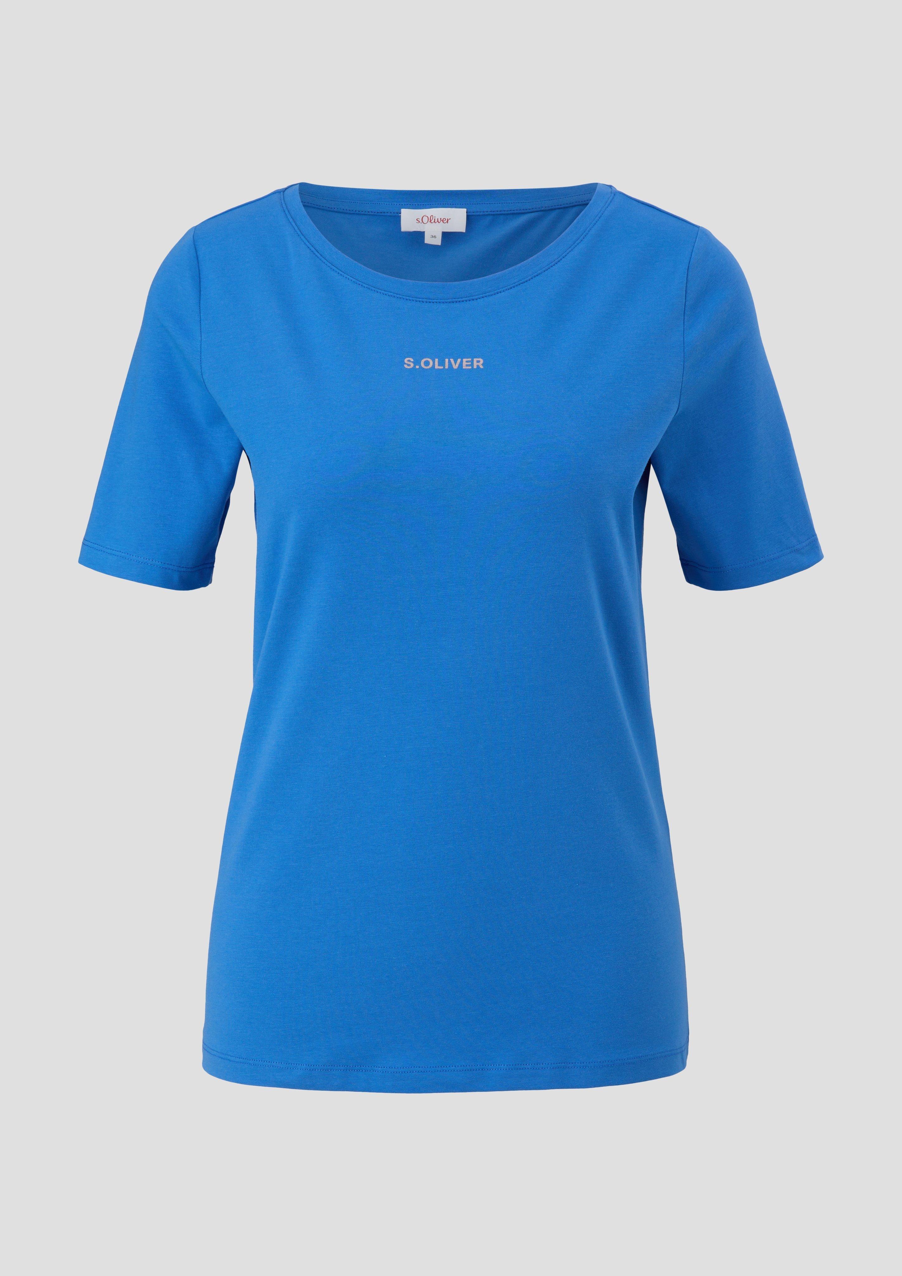 s.Oliver - T-Shirt mit Logoprint, Damen, blau