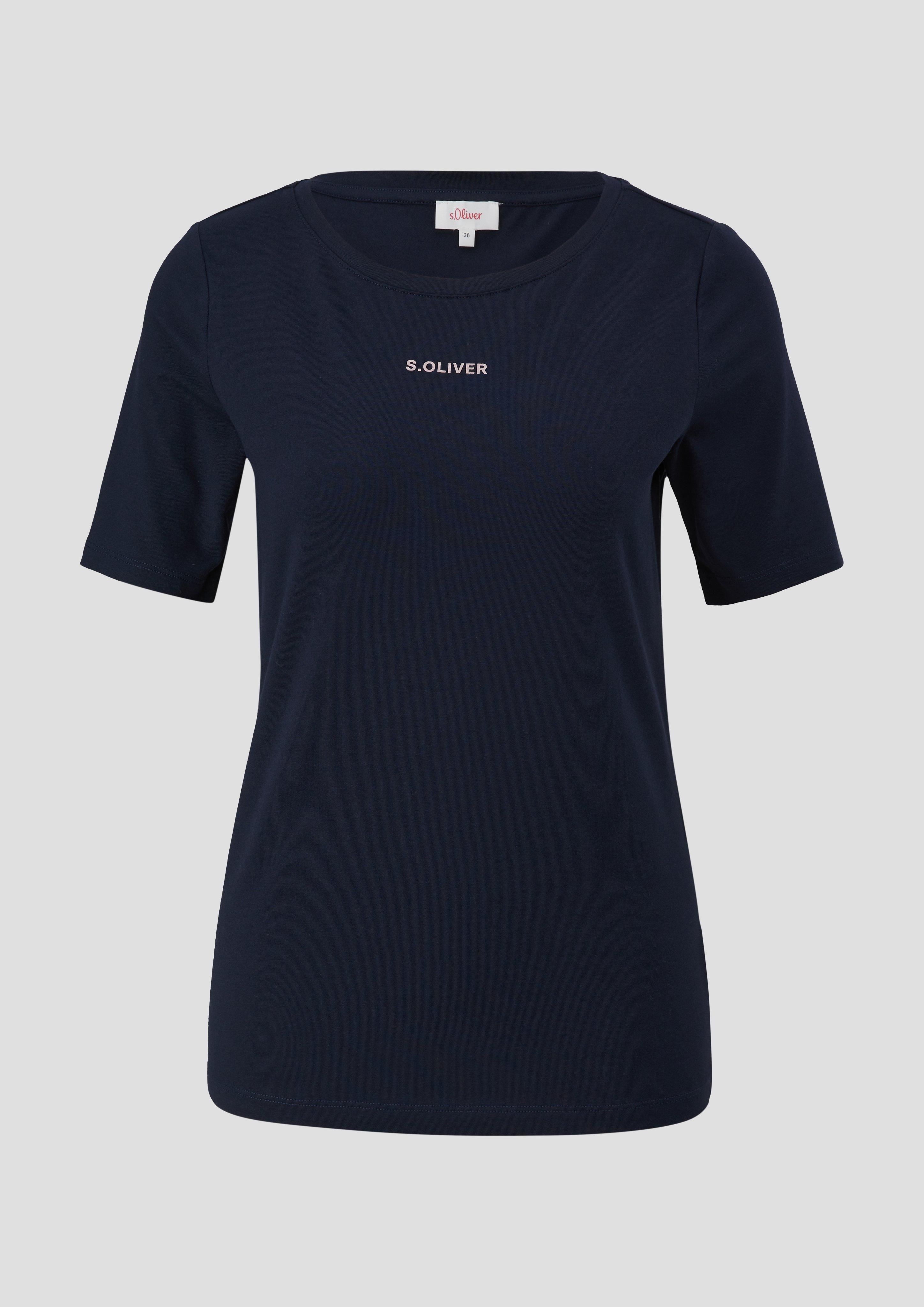 s.Oliver - T-Shirt mit Logoprint, Damen, blau