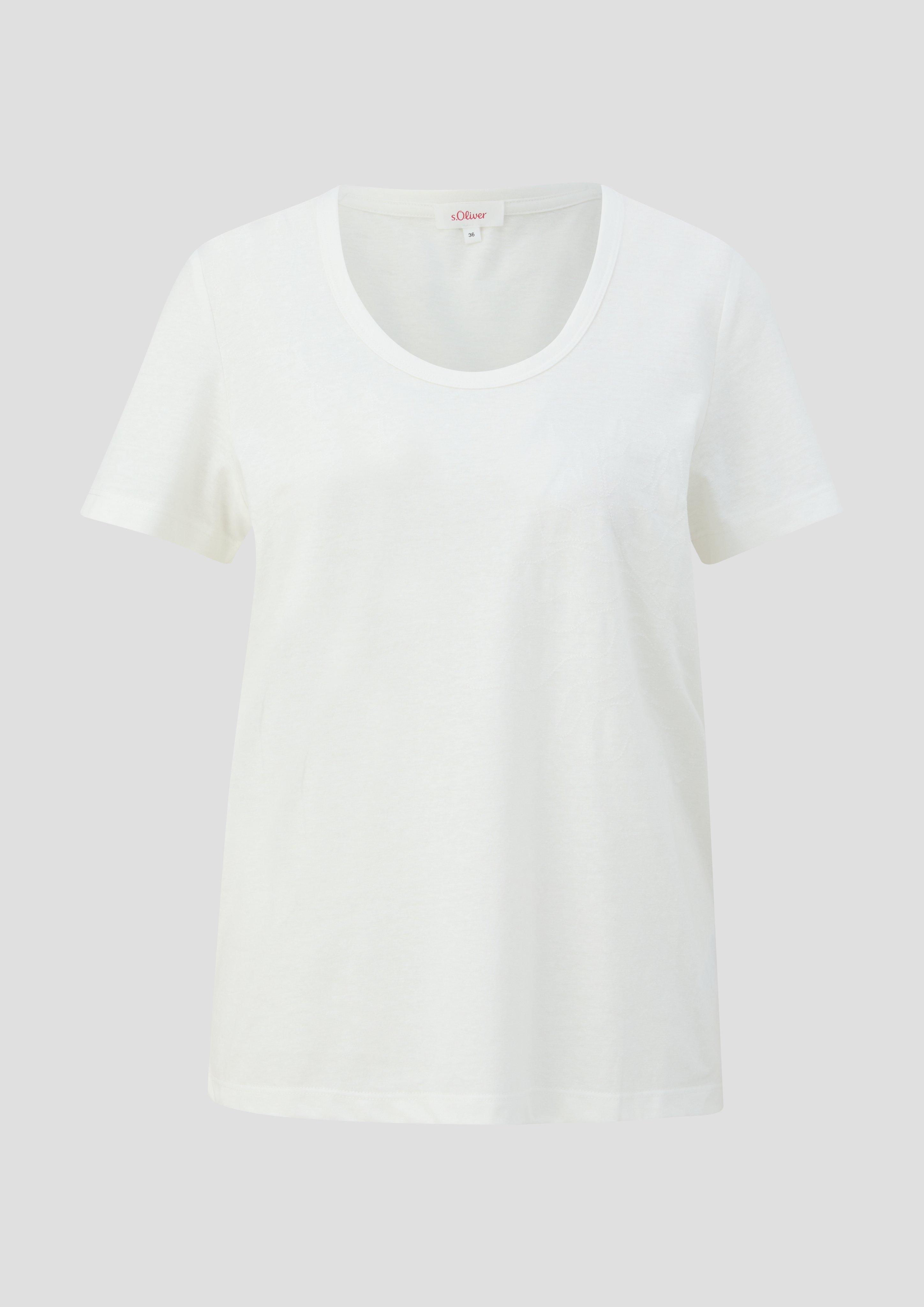 s.Oliver - T-Shirt mit Stickerei, Damen, creme