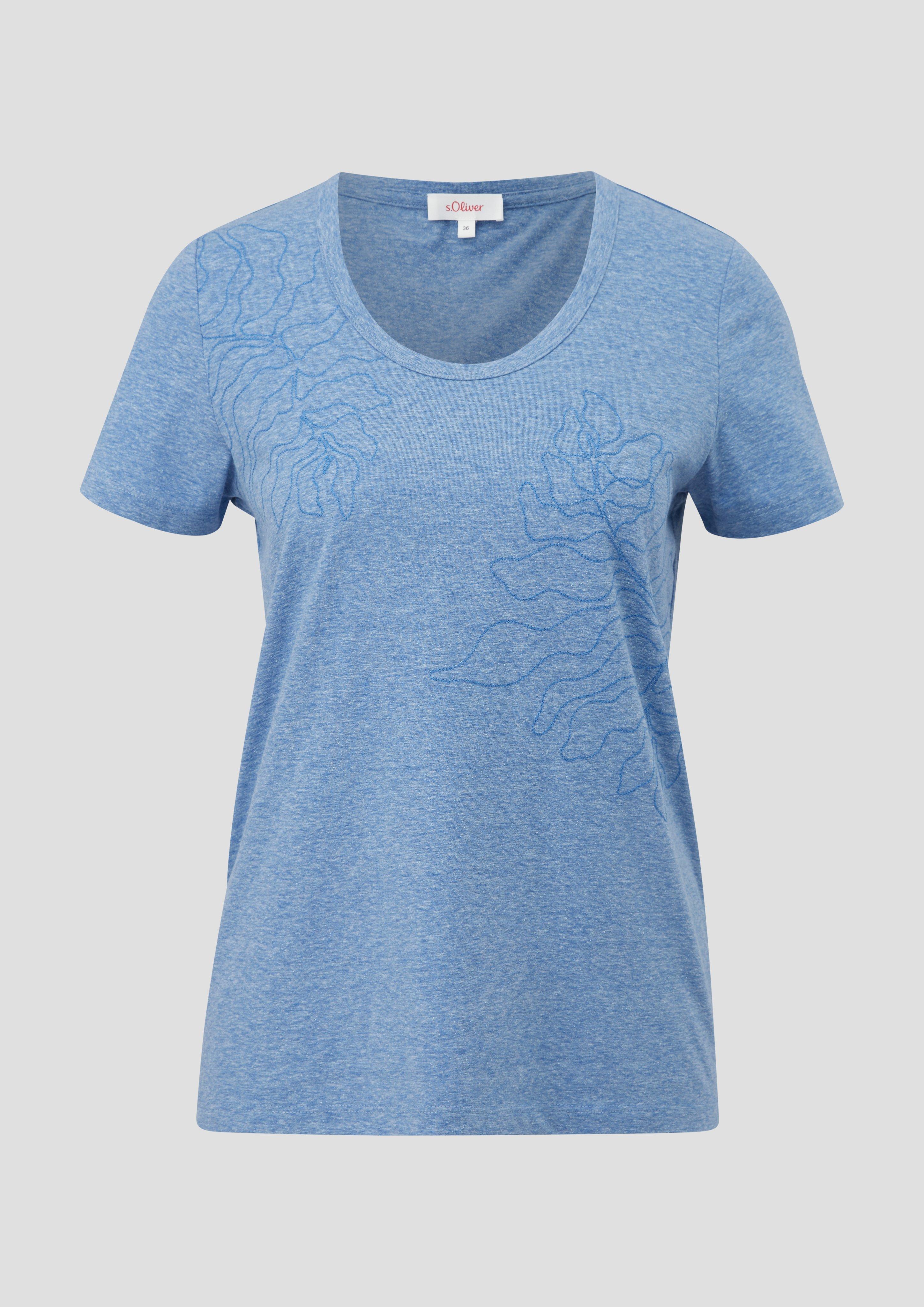 s.Oliver - T-Shirt mit Stickerei, Damen, blau