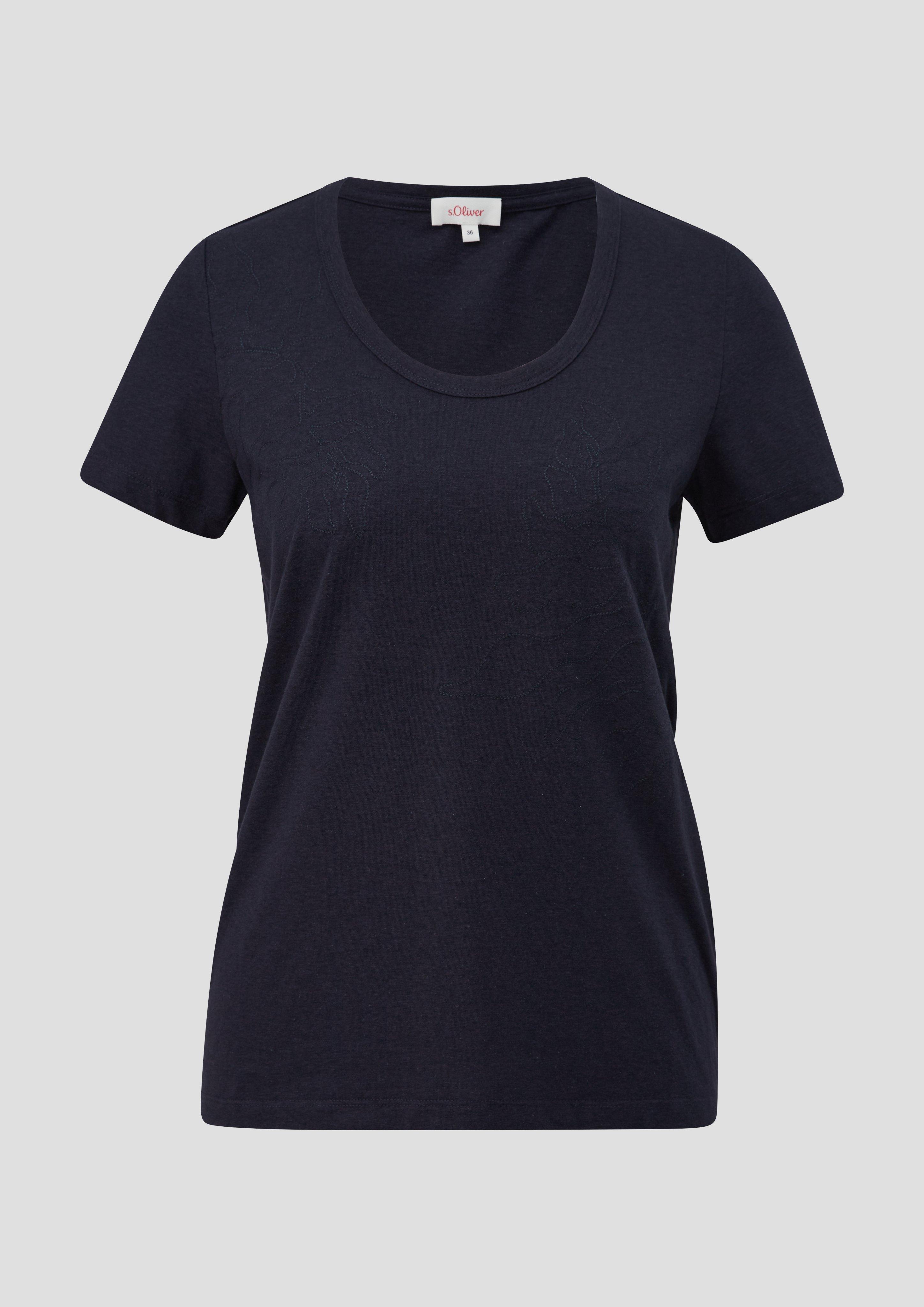 s.Oliver - T-Shirt mit Stickerei, Damen, blau