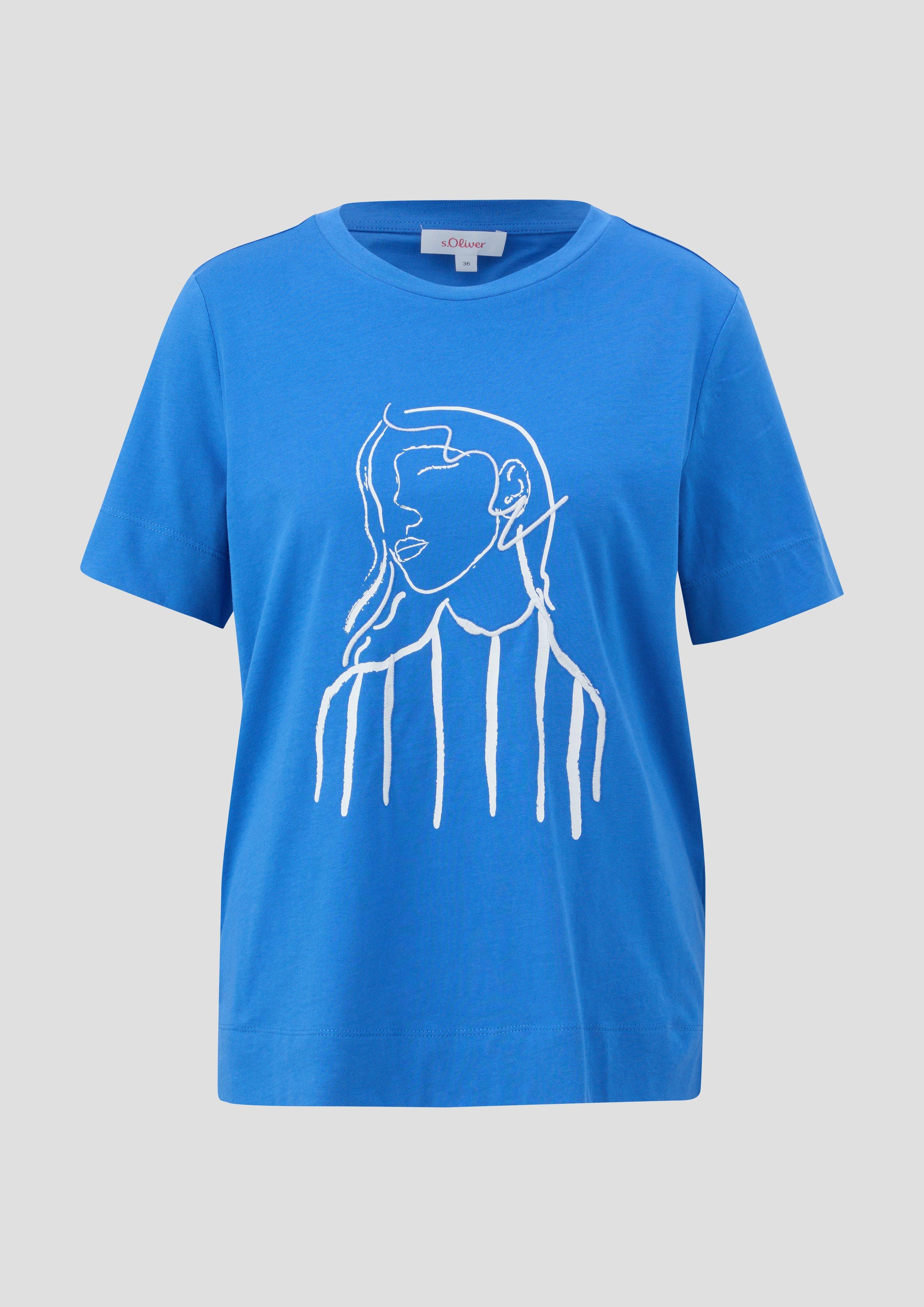 s.Oliver - T-Shirt mit Artwork, Damen, blau