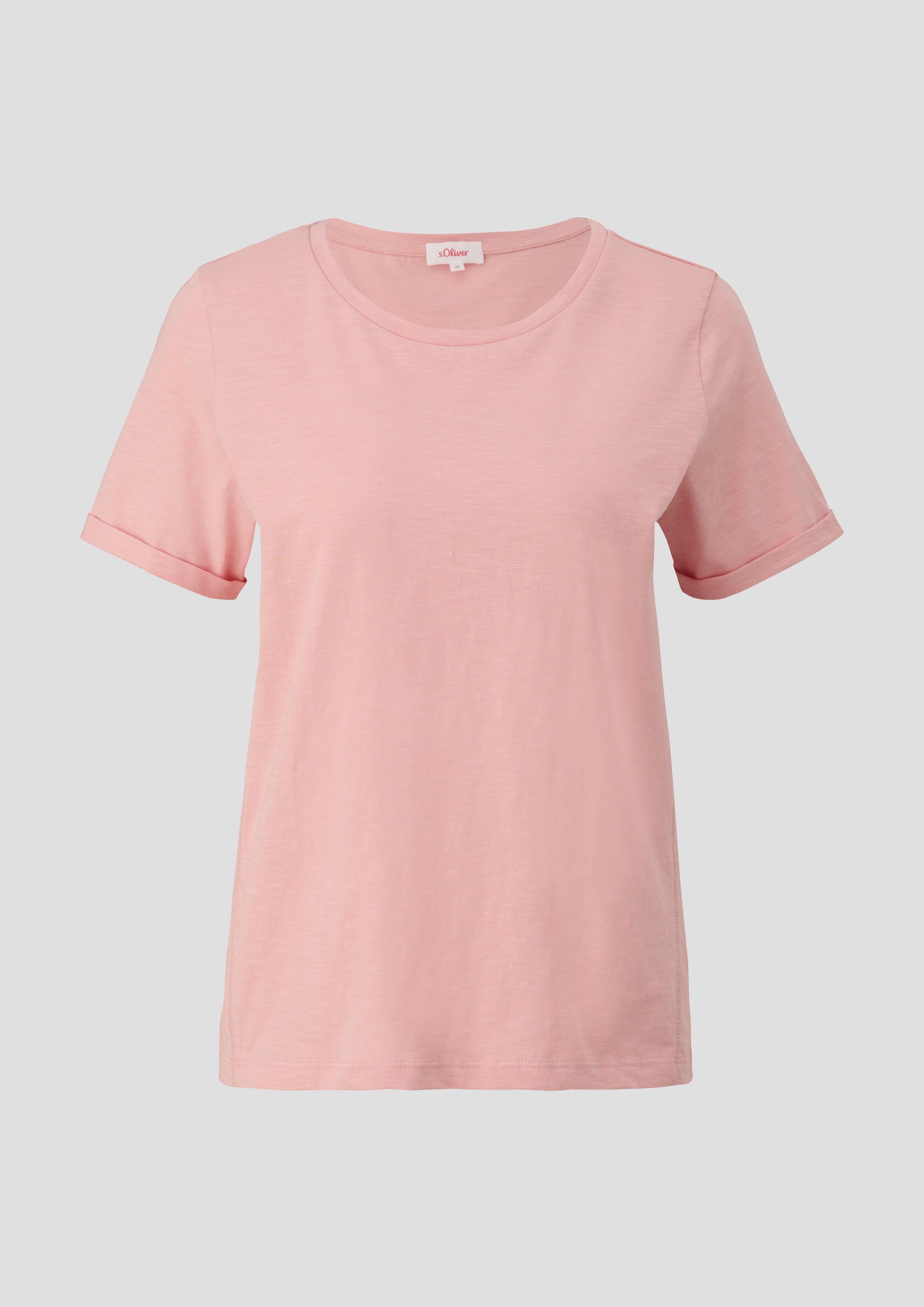 s.Oliver - T-Shirt mit Umschlag am Ärmel, Damen, Rosa