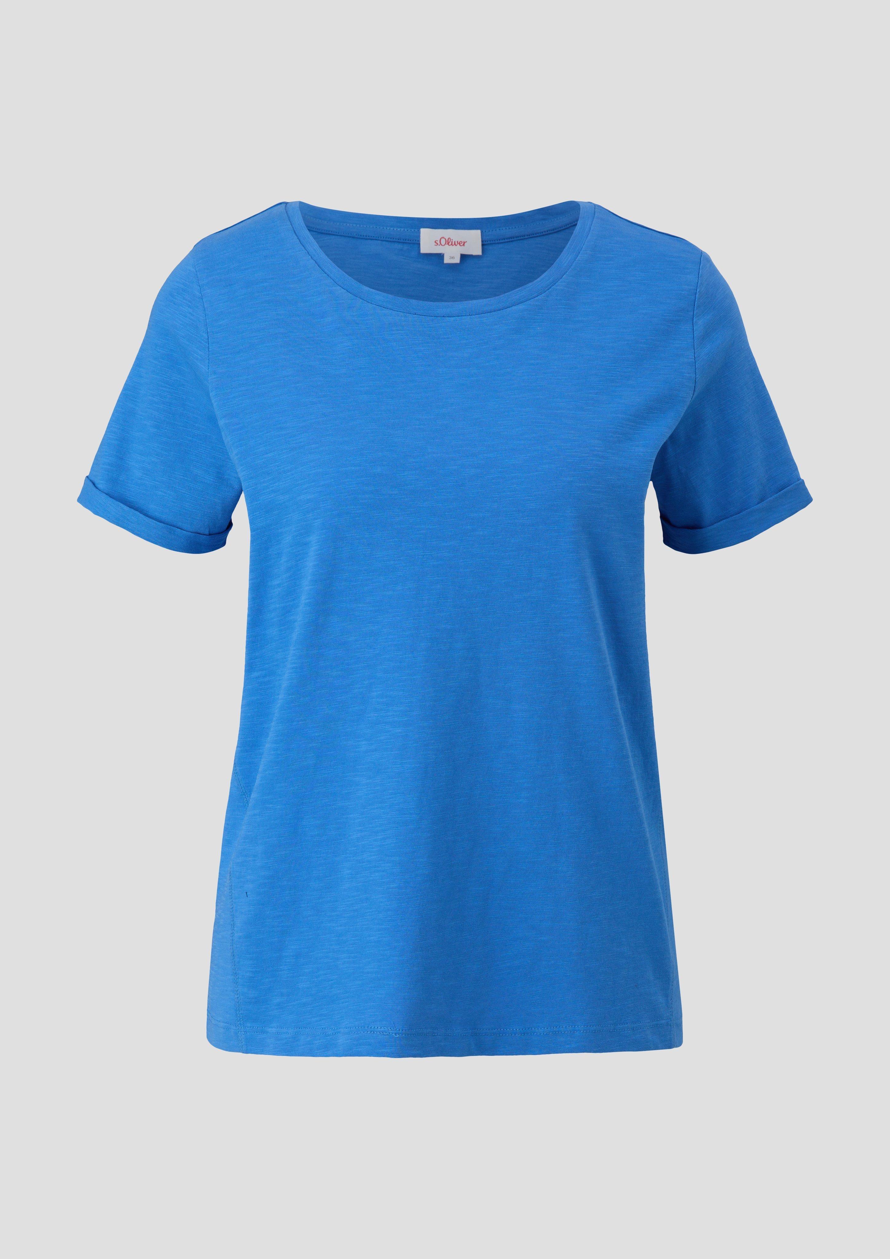 s.Oliver - T-Shirt mit Umschlag am Ärmel, Damen, blau