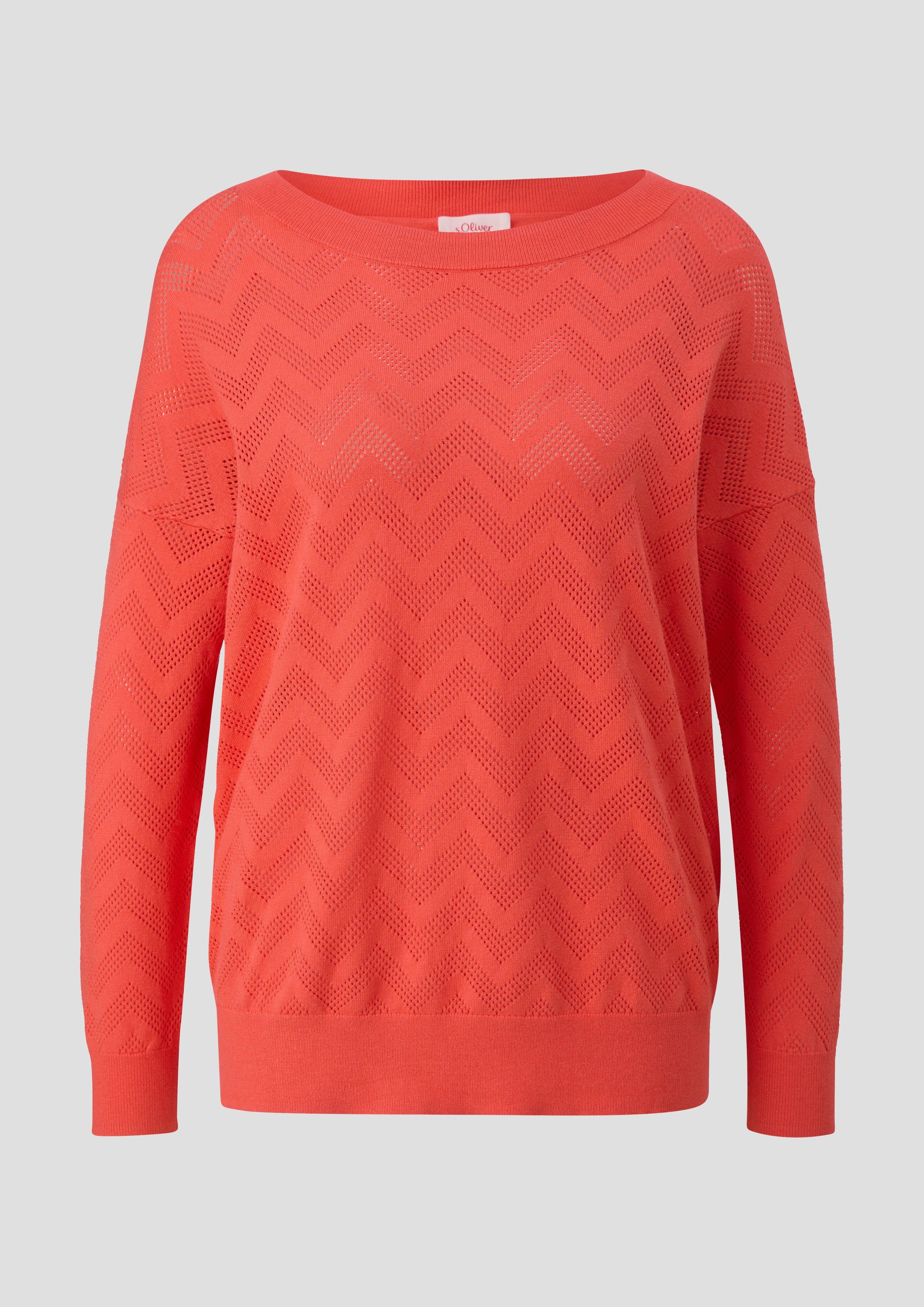 s.Oliver - Pullover mit Ajourmuster, Damen, Orange