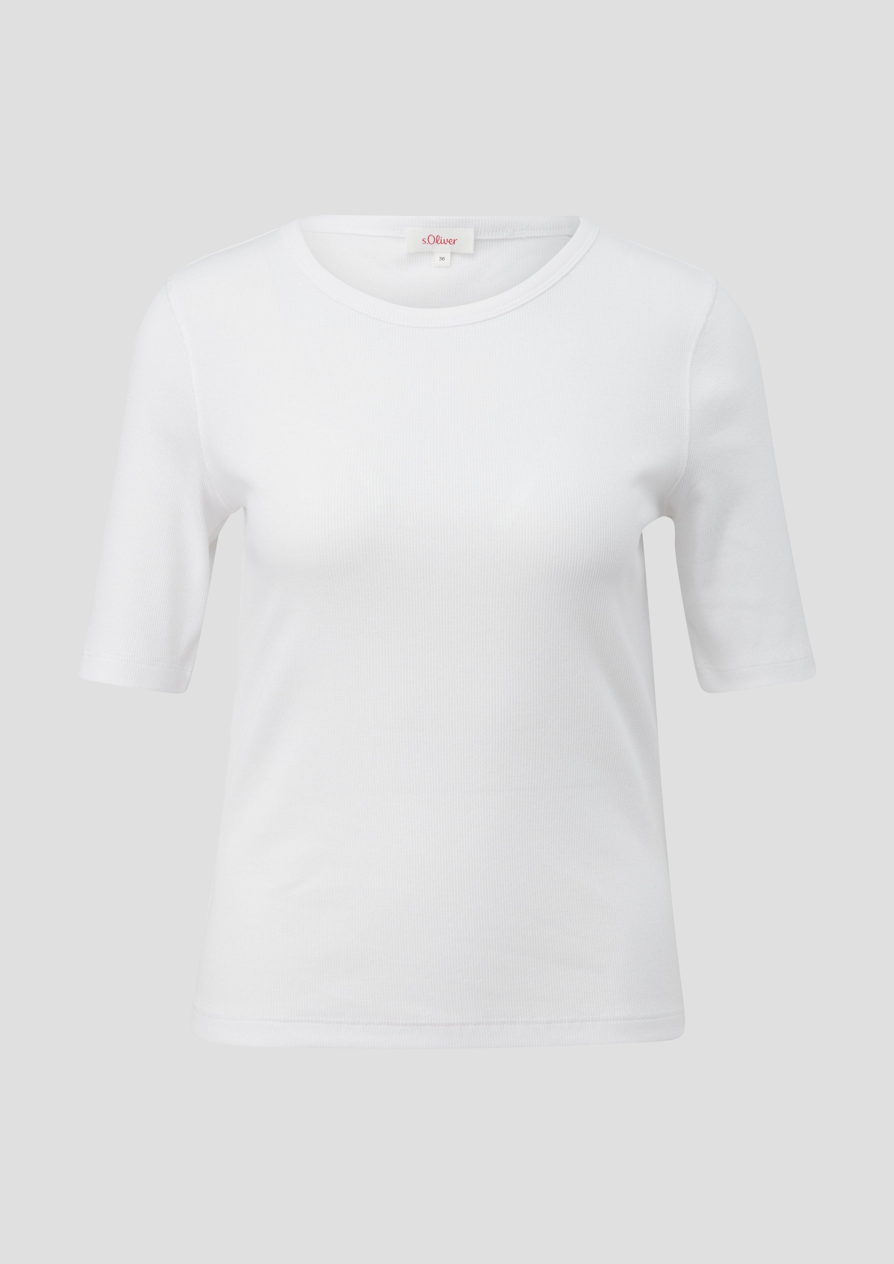 s.Oliver - T-Shirt mit Rippstruktur, Damen, weiß