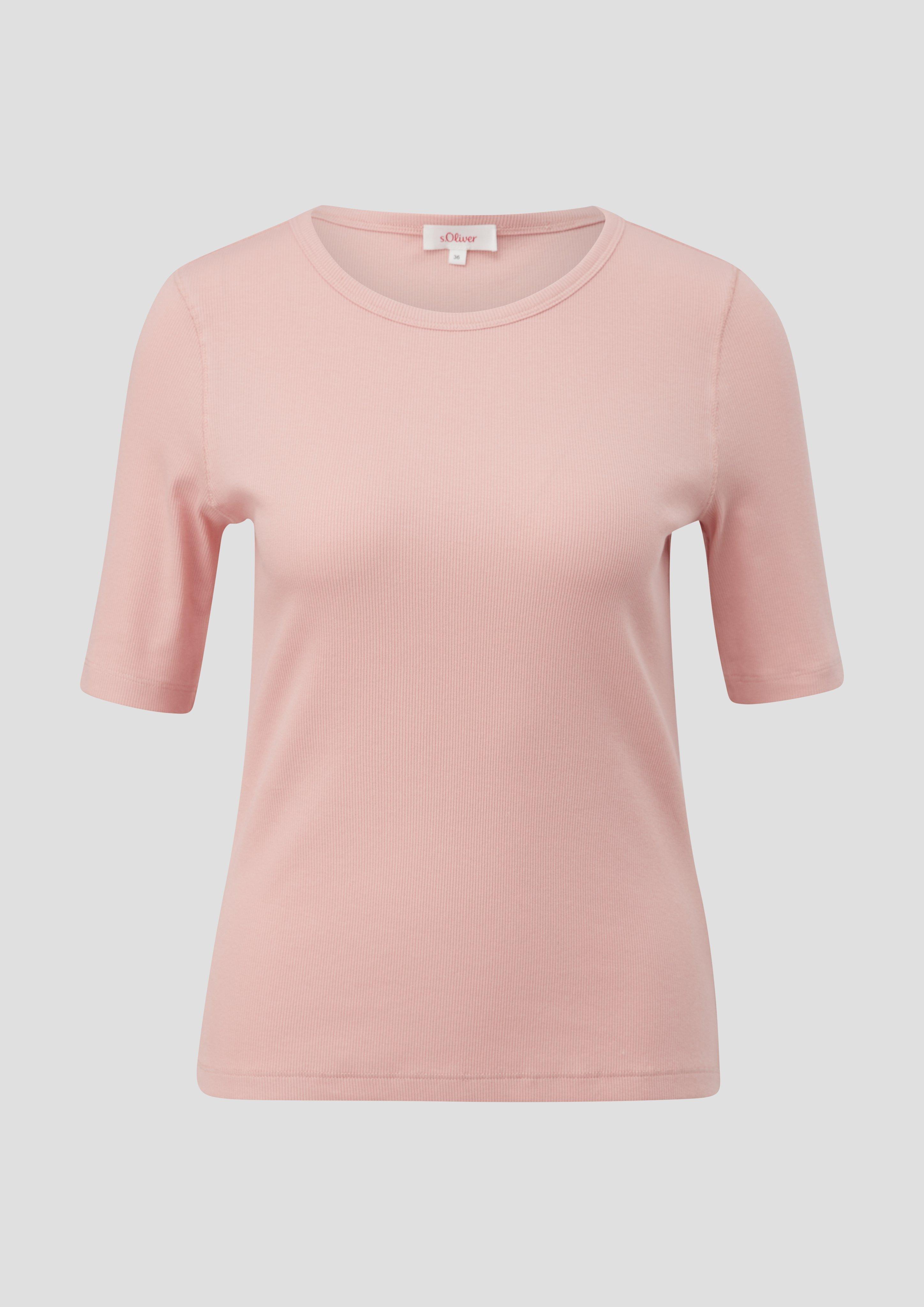 s.Oliver - T-Shirt mit Rippstruktur, Damen, Rosa