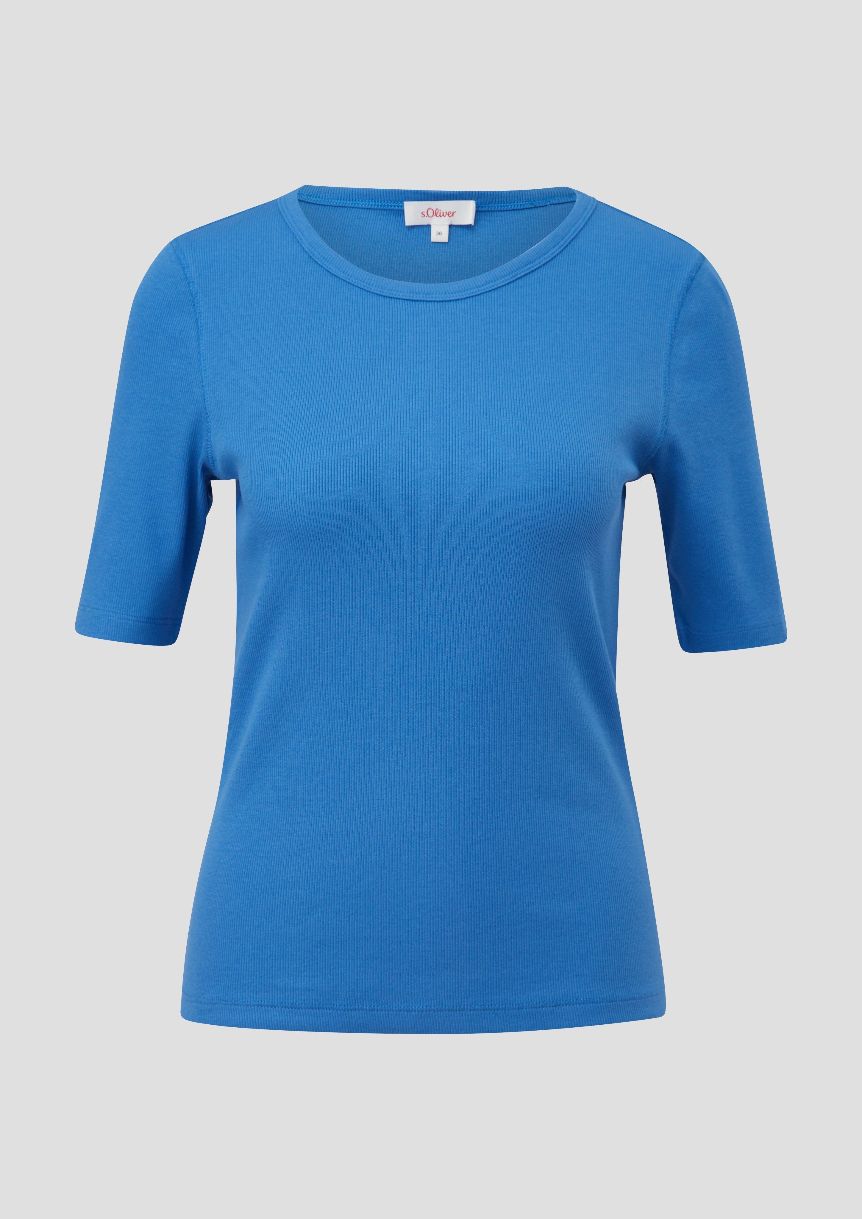 s.Oliver - T-Shirt mit Rippstruktur, Damen, blau