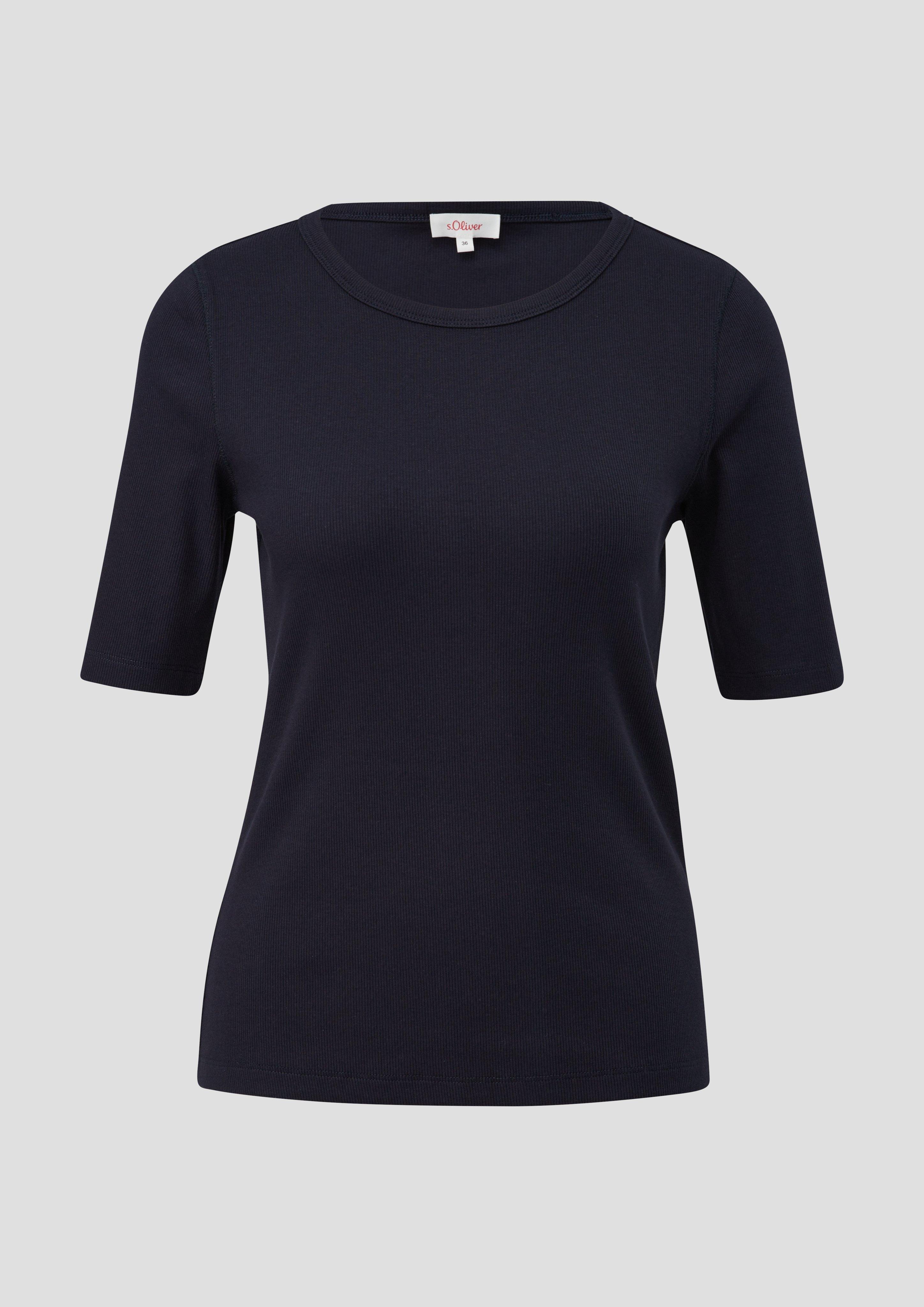 s.Oliver - T-Shirt mit Rippstruktur, Damen, blau