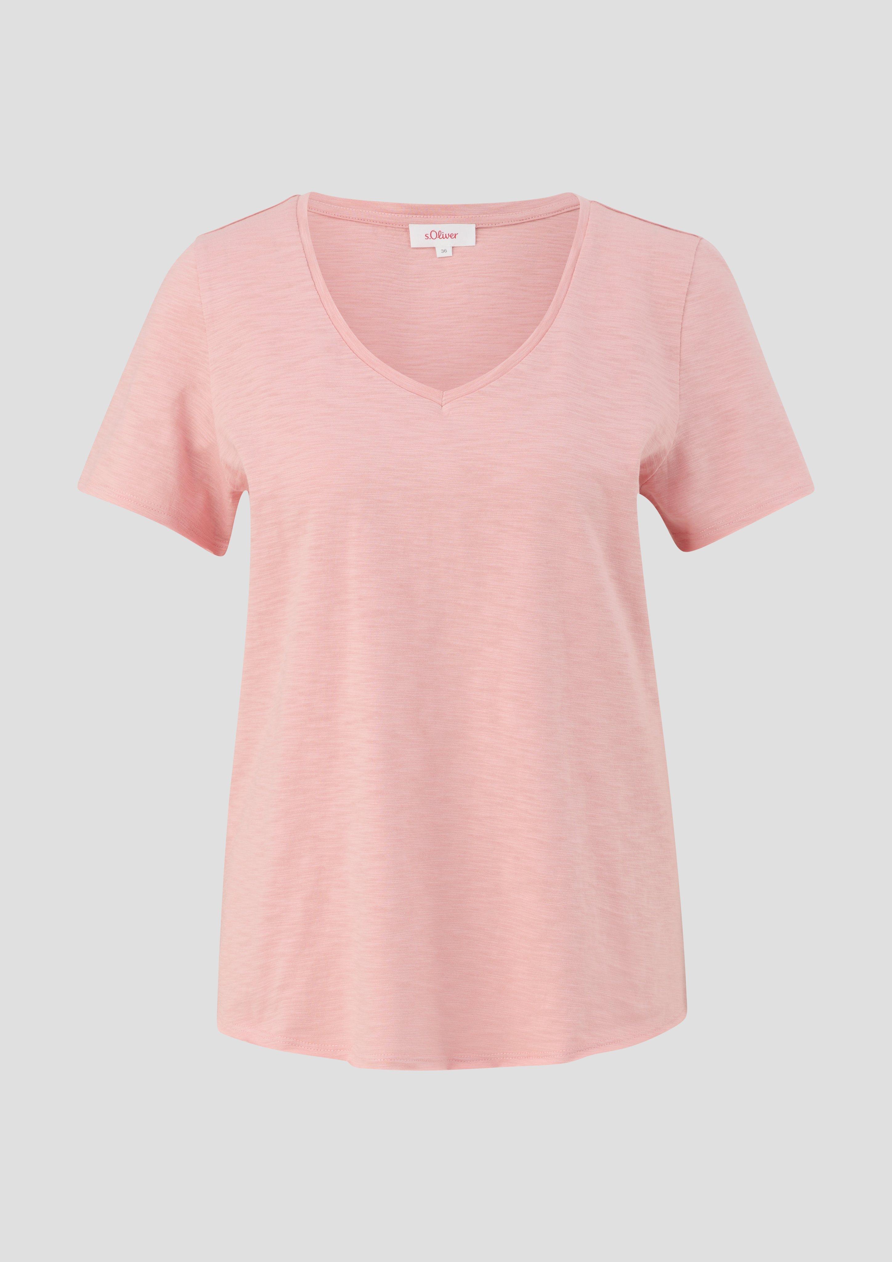 s.Oliver - T-Shirt mit V-Ausschnitt, Damen, Rosa