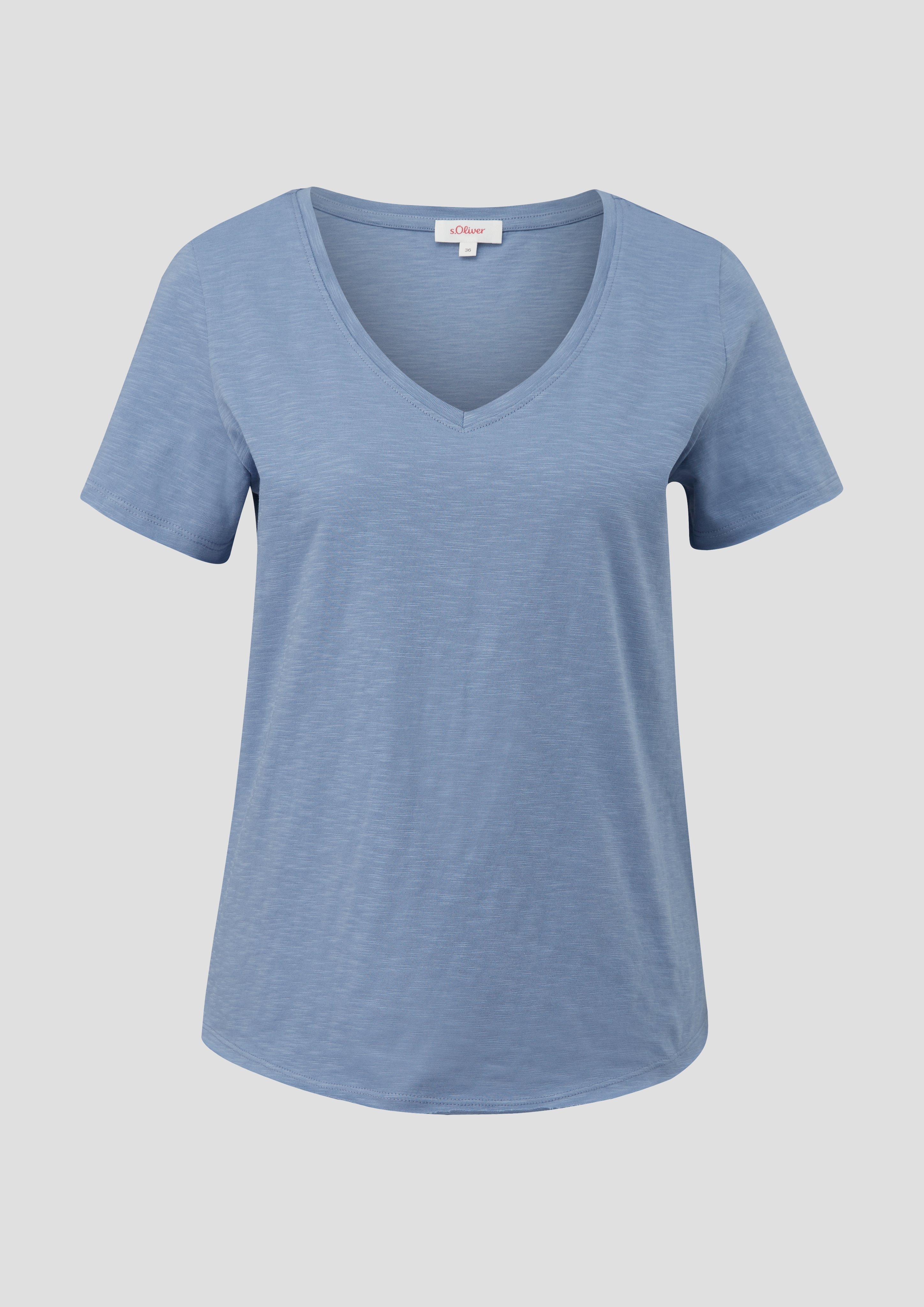 s.Oliver - T-Shirt mit V-Ausschnitt, Damen, blau