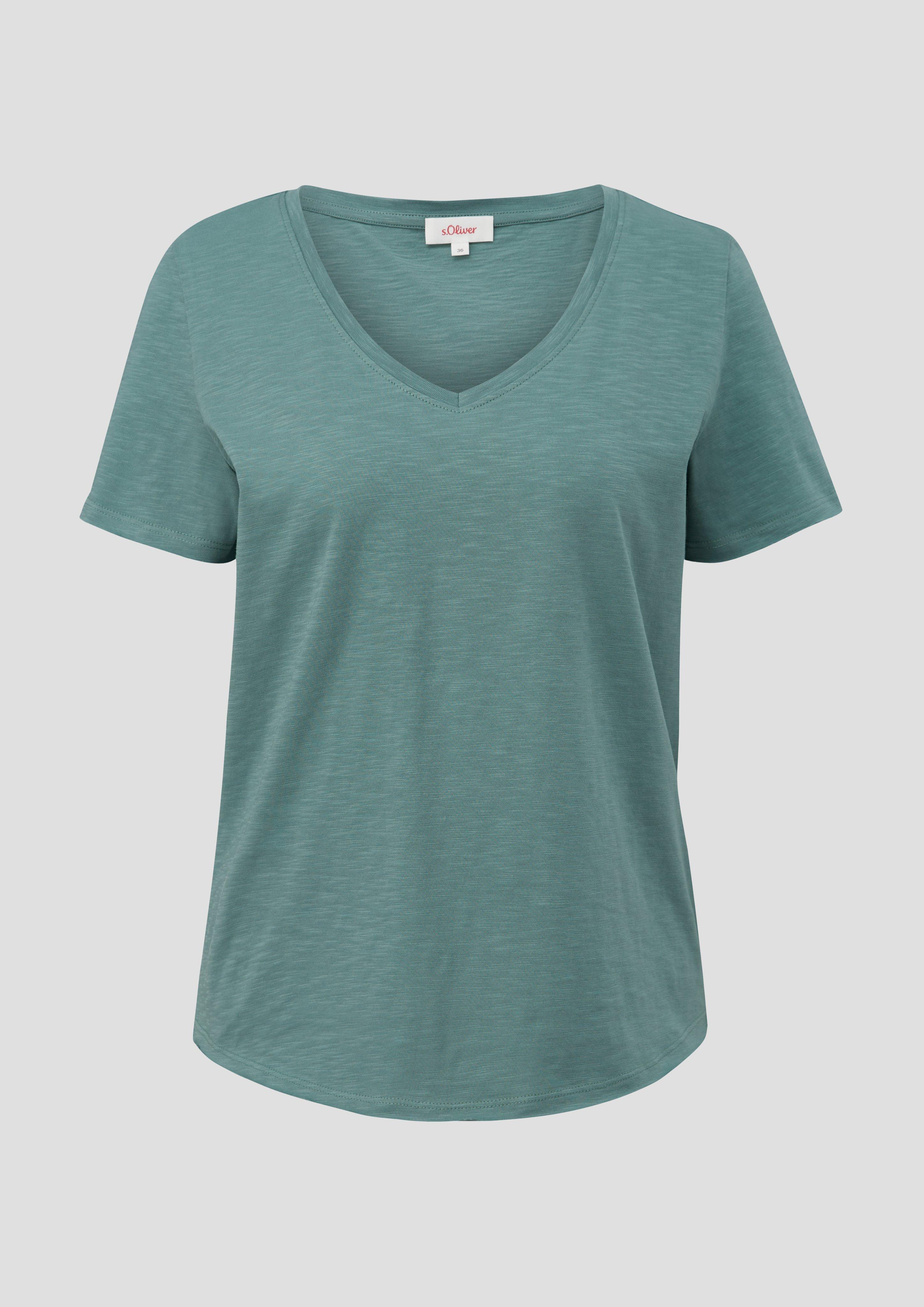 s.Oliver - T-Shirt mit V-Ausschnitt, Damen, Blau