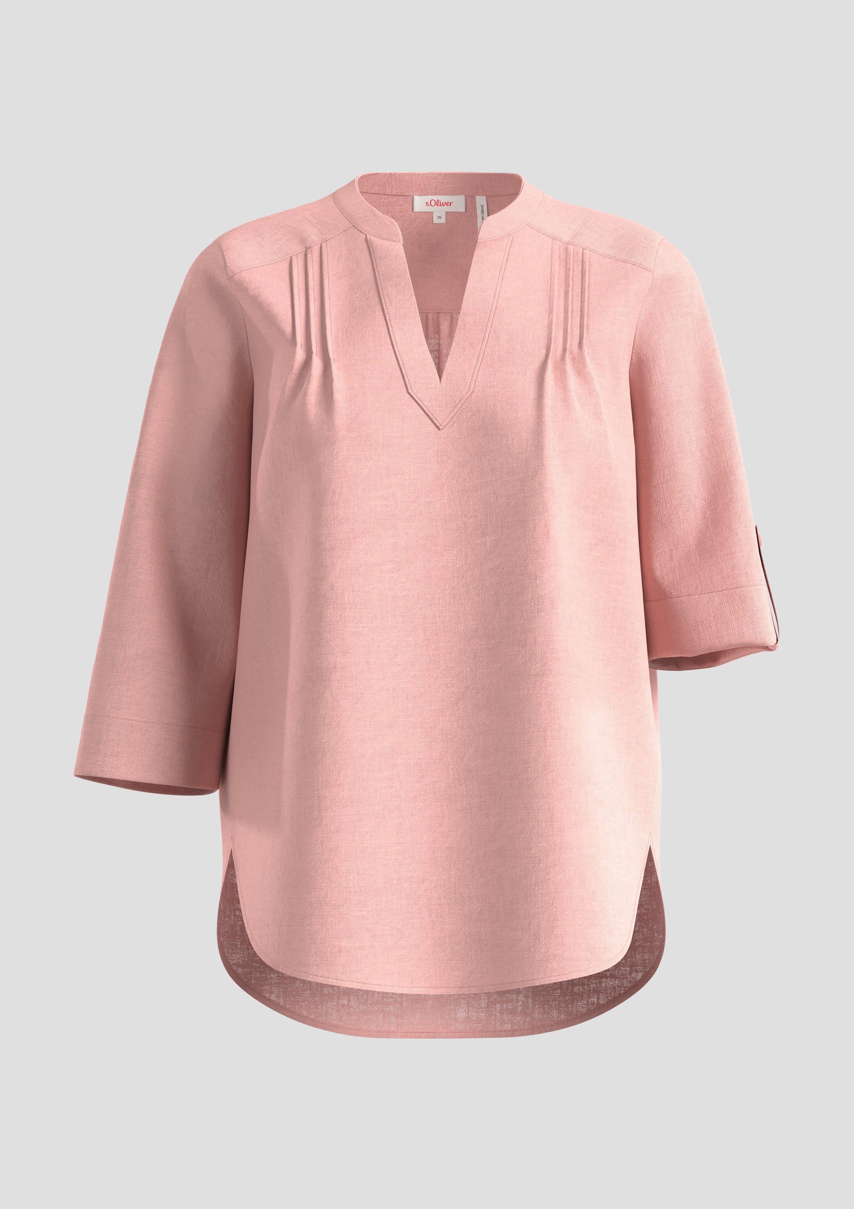 s.Oliver - Leinenbluse mit 3/4-Arm und Tunika-Ausschnitt, Damen, Rosa