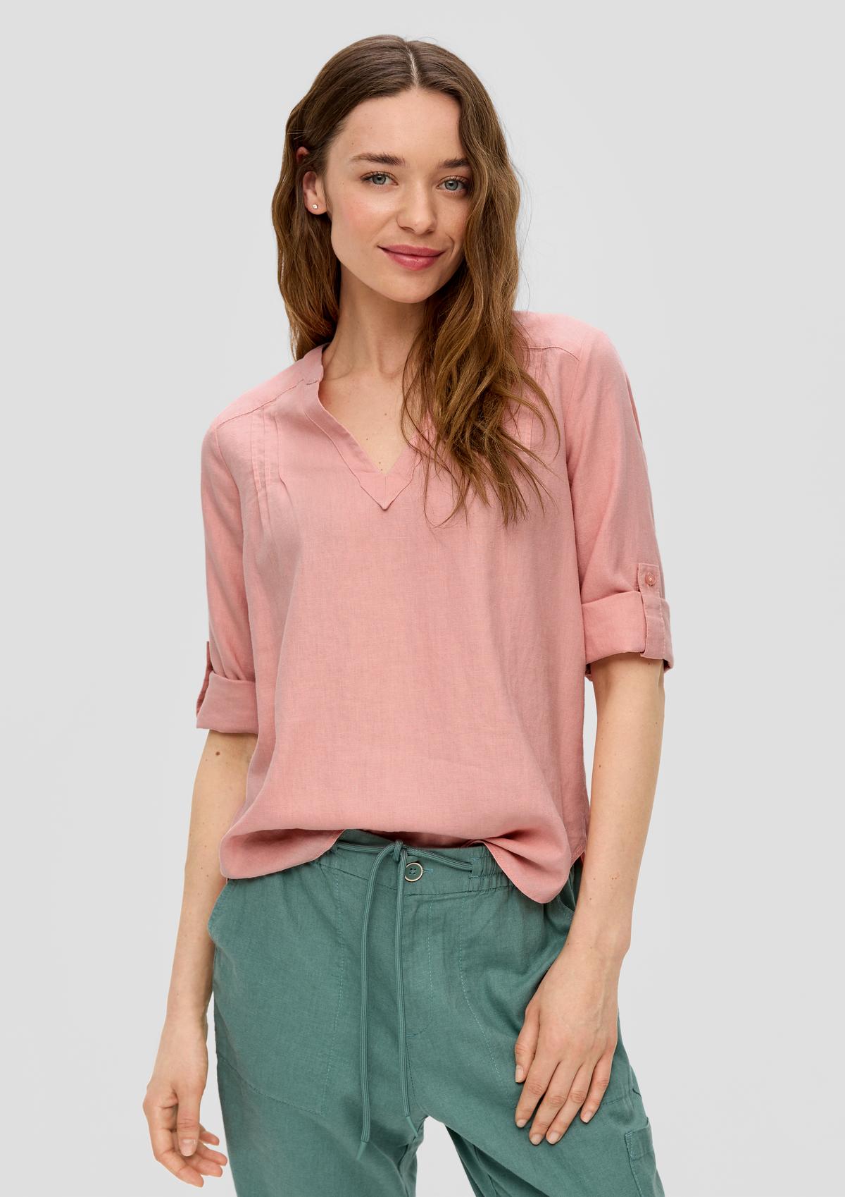 s.Oliver Linen blouse with 3/4-length sleeves and a notch neckline