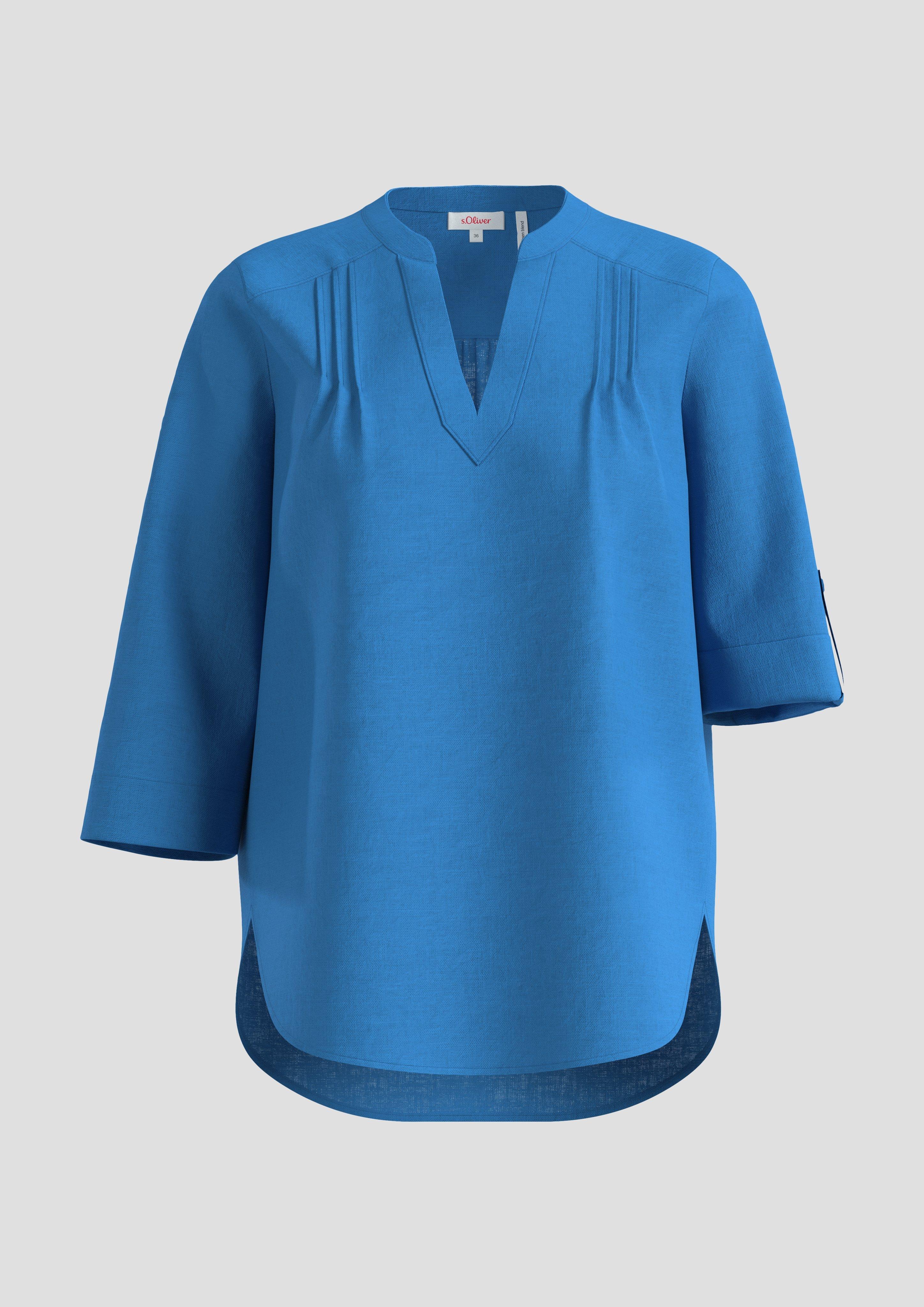 s.Oliver - Leinenbluse mit 3/4-Arm und Tunika-Ausschnitt, Damen, blau