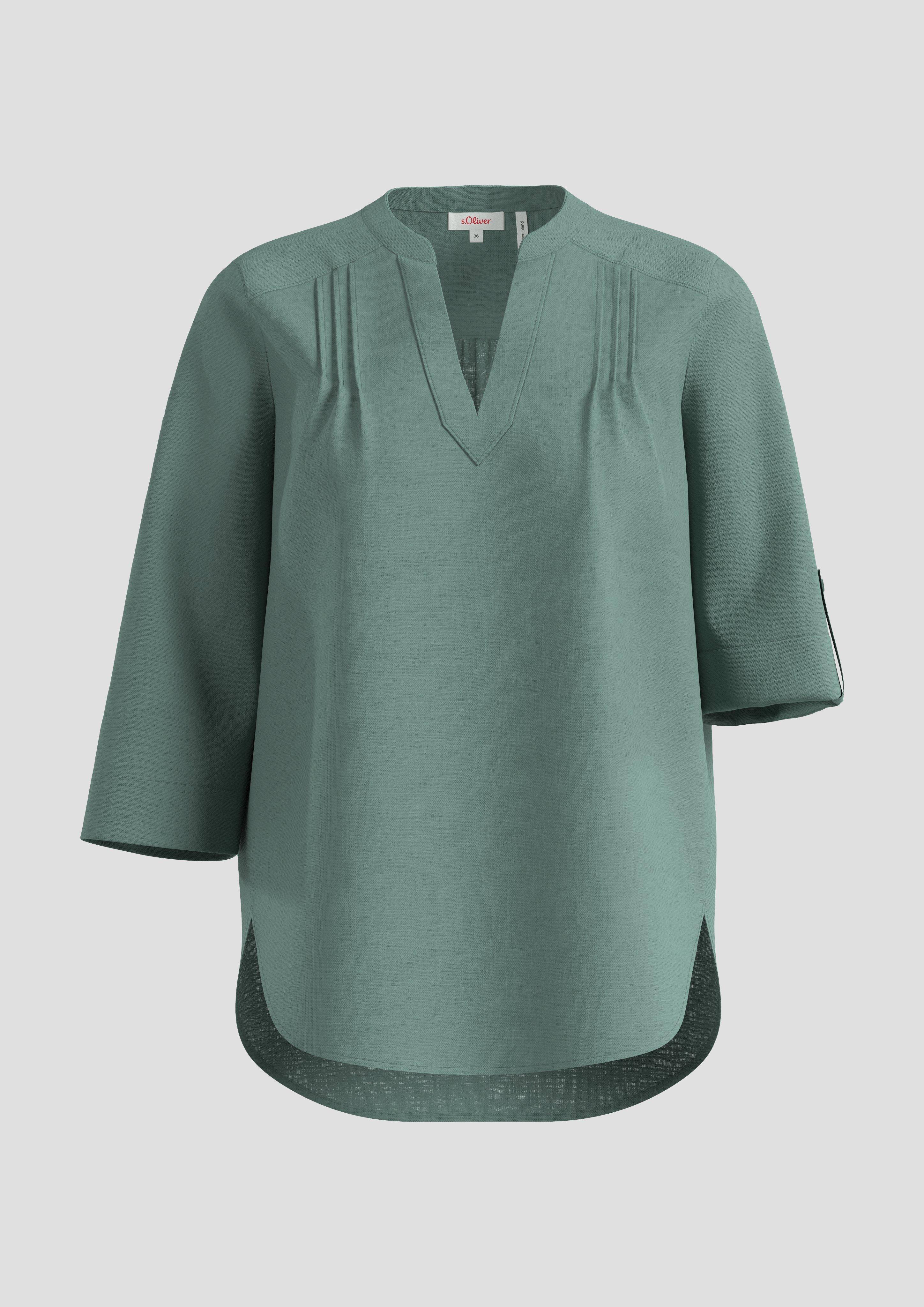 s.Oliver - Leinenbluse mit 3/4-Arm und Tunika-Ausschnitt, Damen, Blau