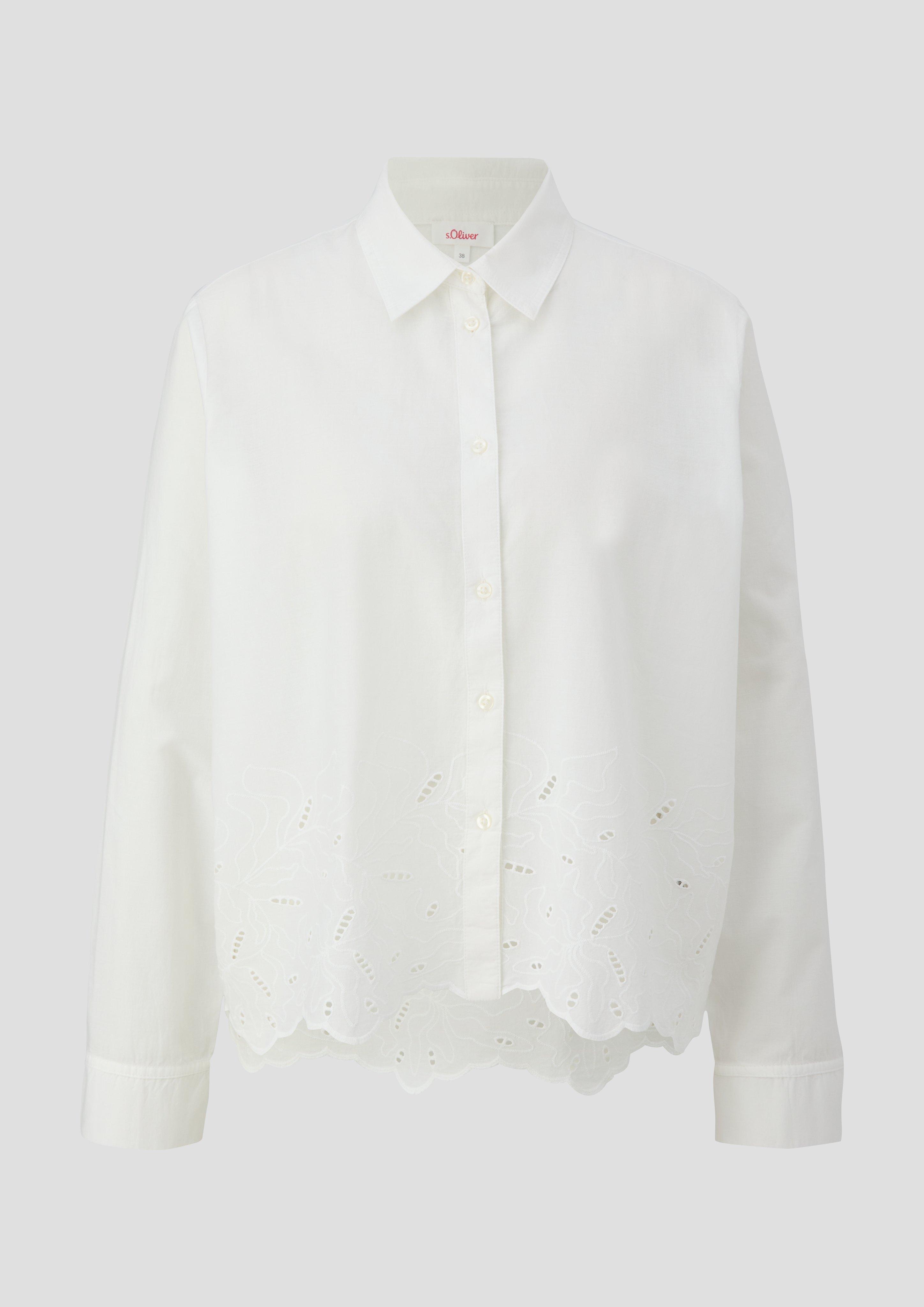 s.Oliver - Langarmbluse mit Broderie Anglaise, Damen, creme