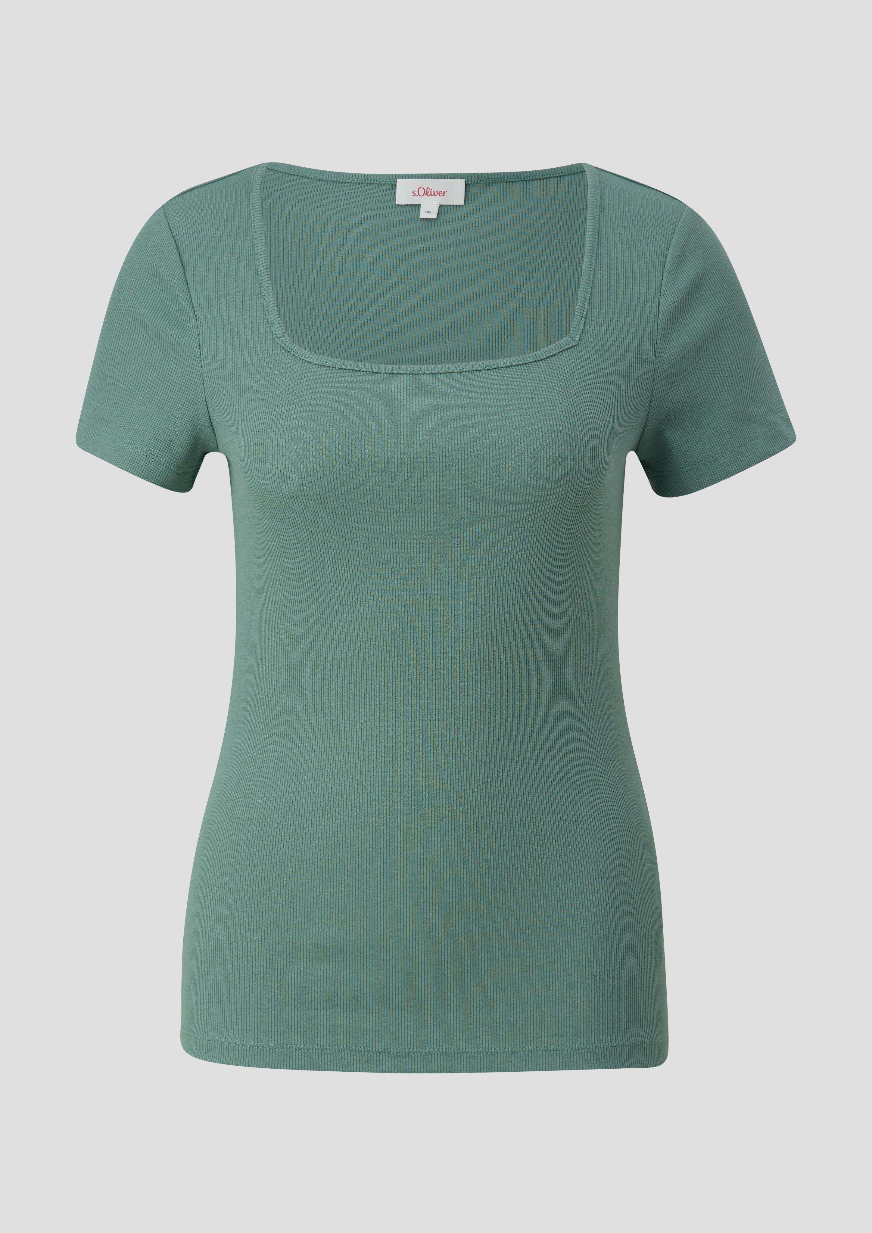 s.Oliver - Rippshirt mit Karree-Ausschnitt, Damen, Blau