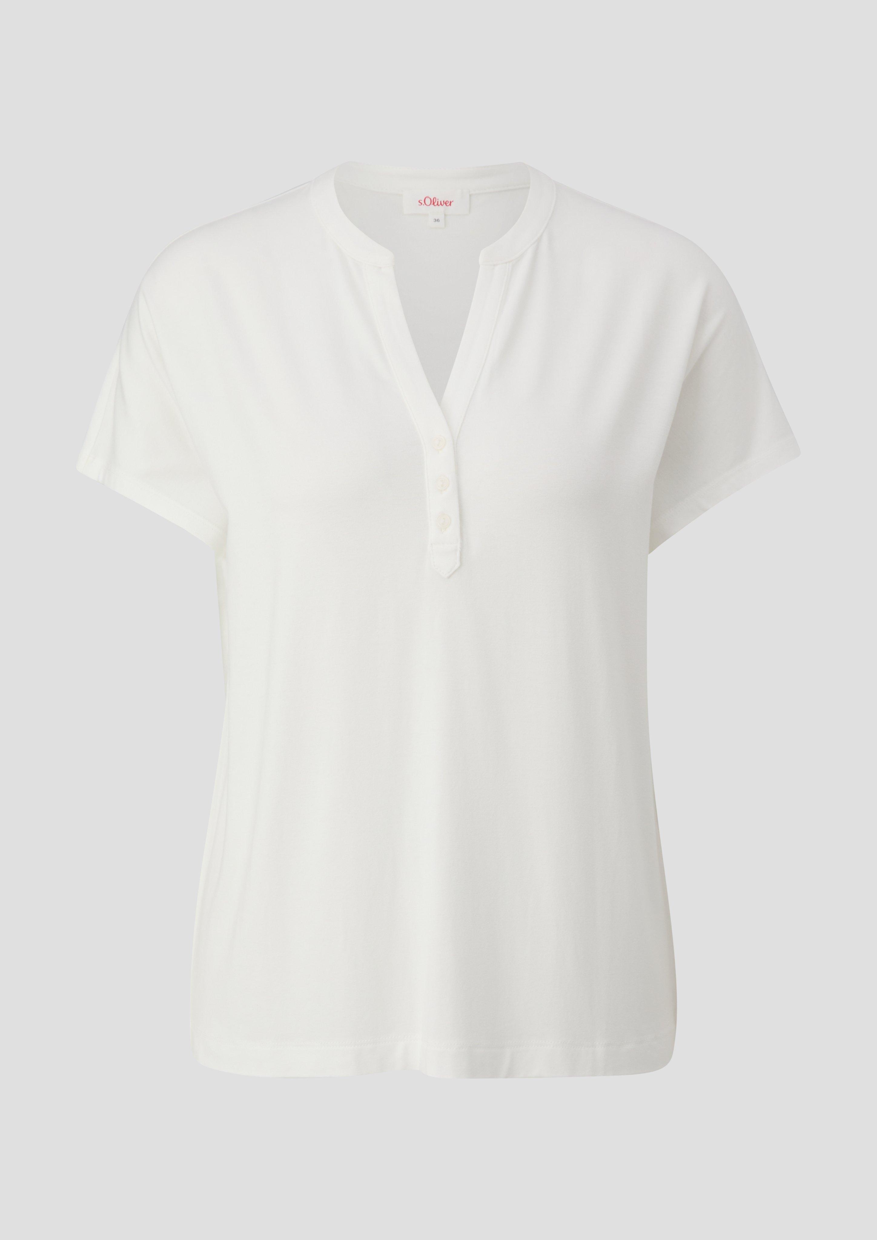 s.Oliver - T-Shirt mit V-Ausschnitt, Damen, creme