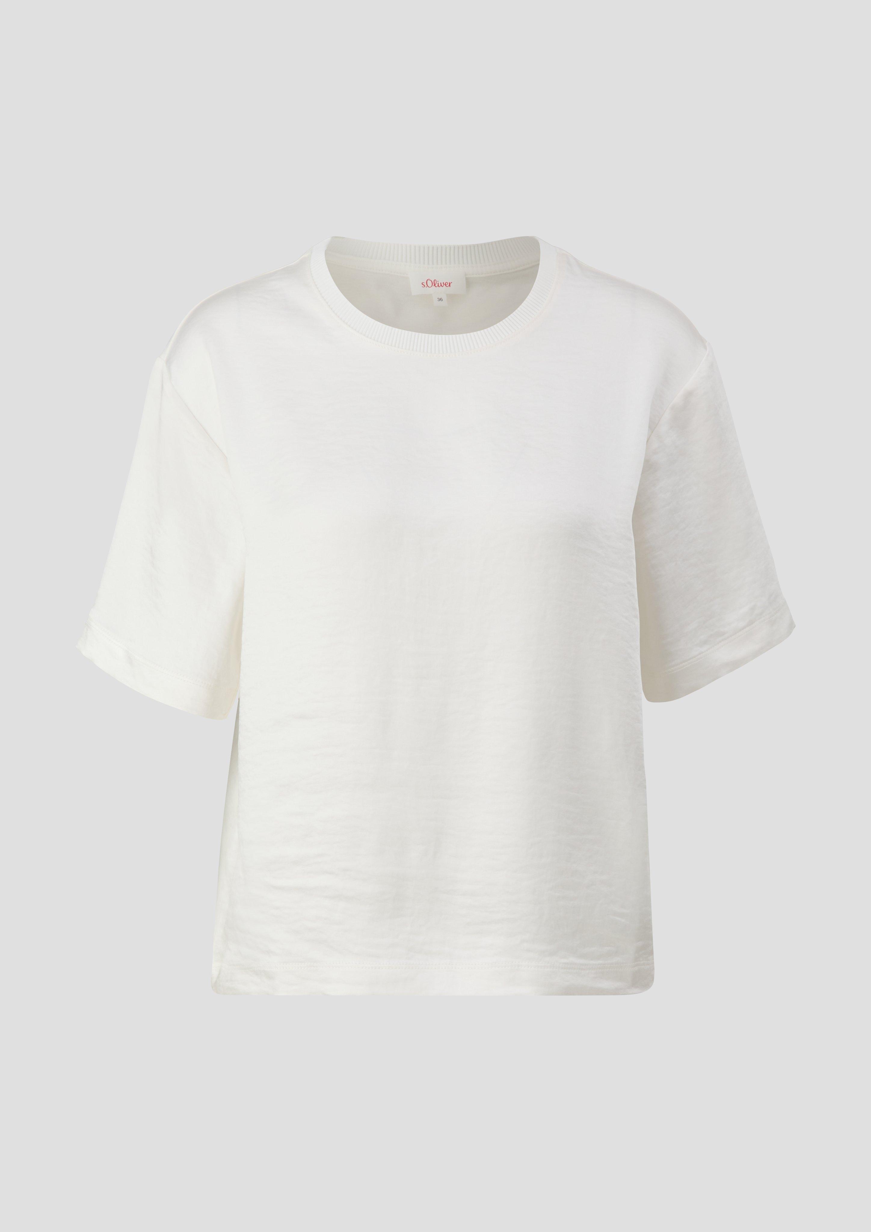 s.Oliver - T-Shirt mit Satinfront, Damen, creme