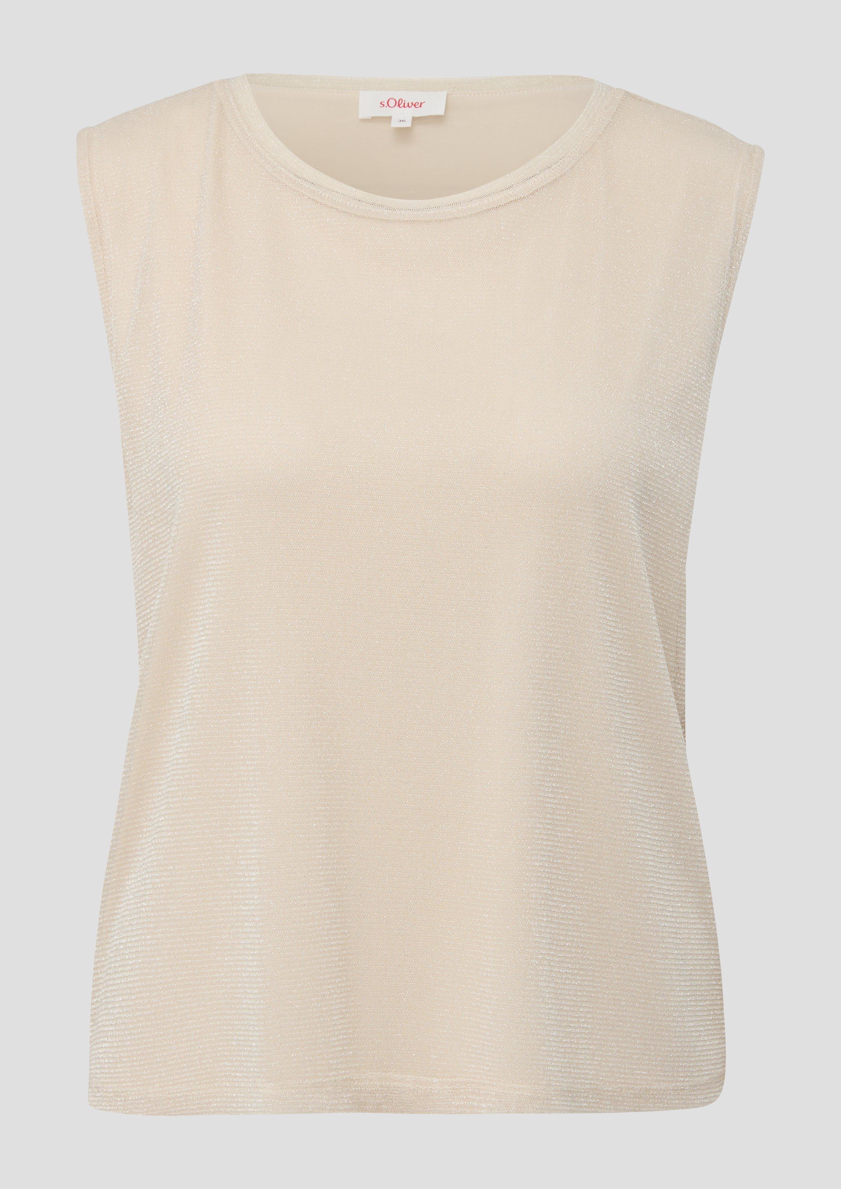 s.Oliver - Top aus Metallic-Mesh, Damen, Beige