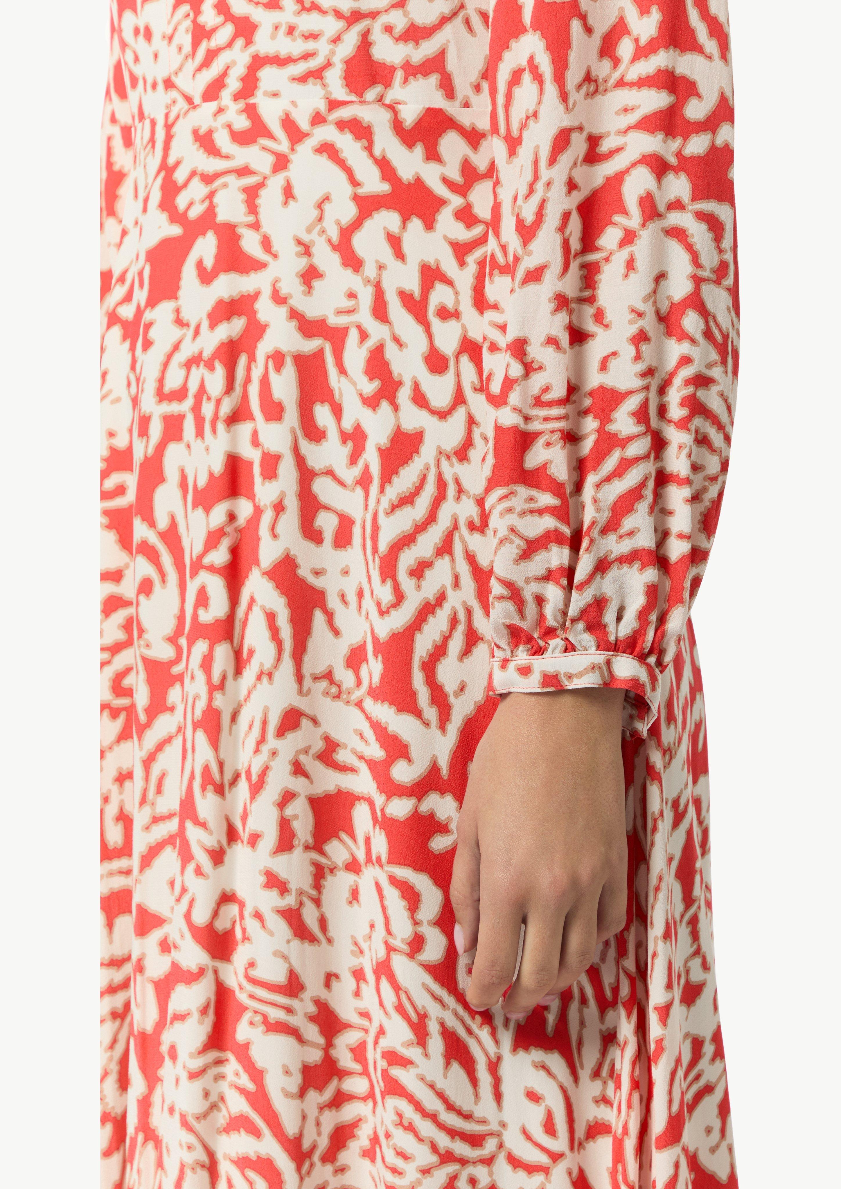 Comma Damenkleid Aus Crêpe – Gemustert, 3/4-Ärmel, V-Ausschnitt, Lässig-elegant