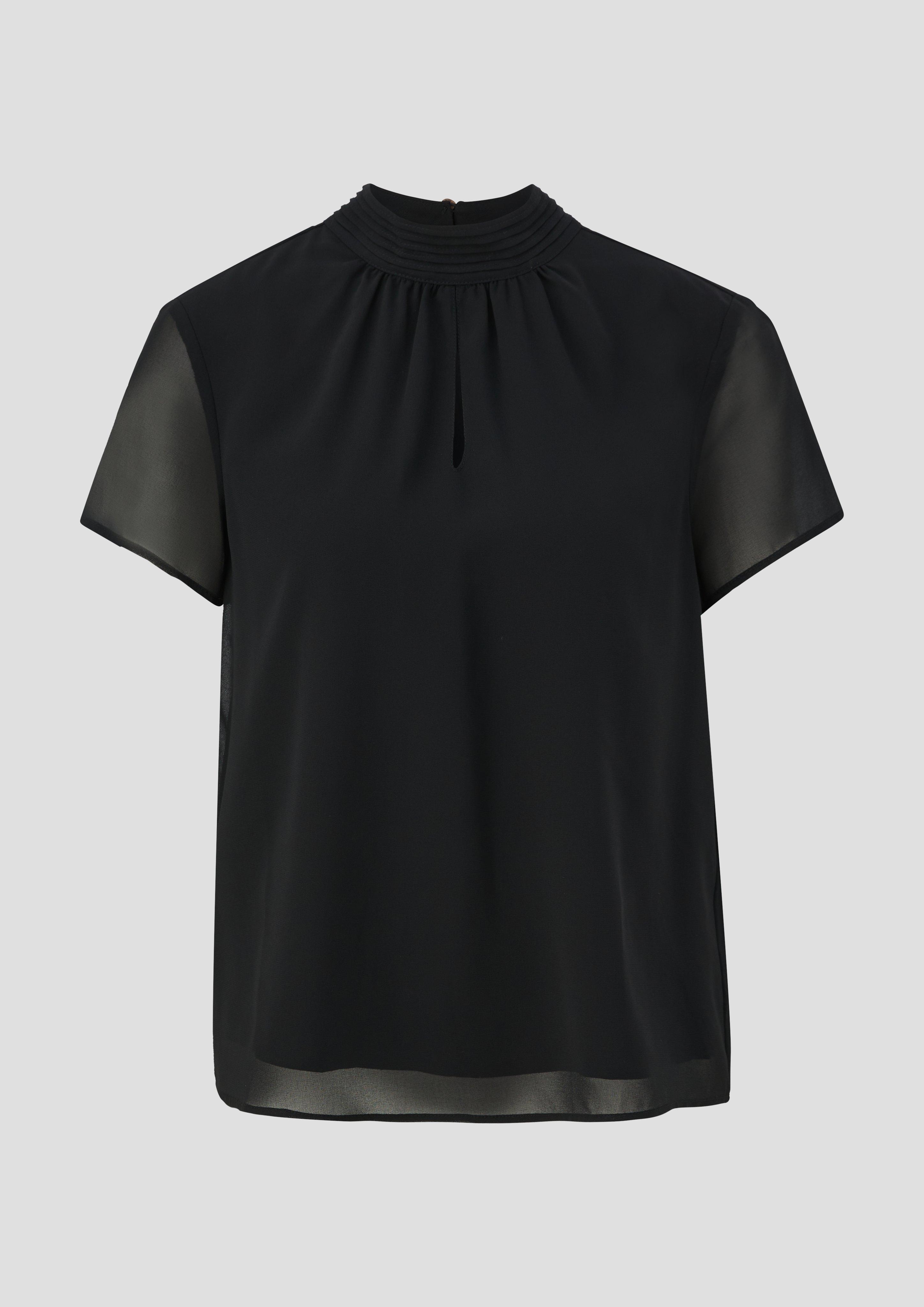 s.Oliver - Hochgeschlossene Chiffonbluse, Damen, schwarz