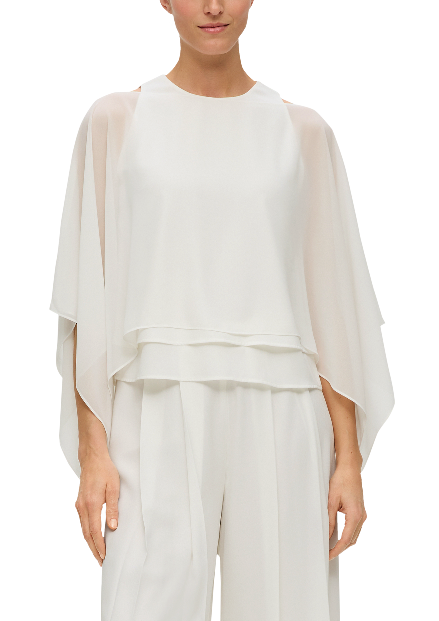 s.Oliver - Chiffon-Poncho mit U-Boot-Ausschnitt, Damen, creme