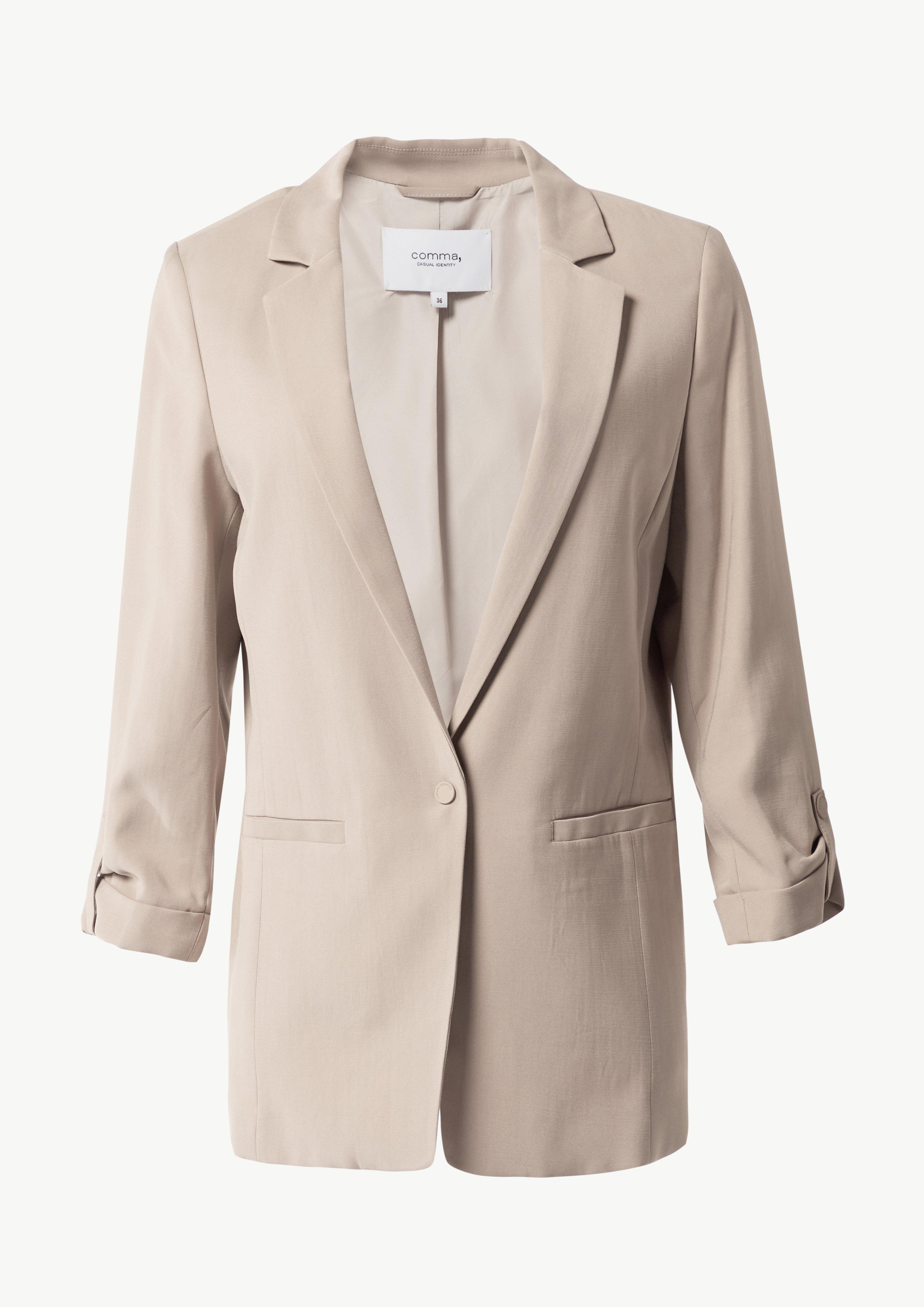 Fitted blazer made of viscose twill - sandstone | Comma Fitted blazer made of viscose twill - sandstone | Comma