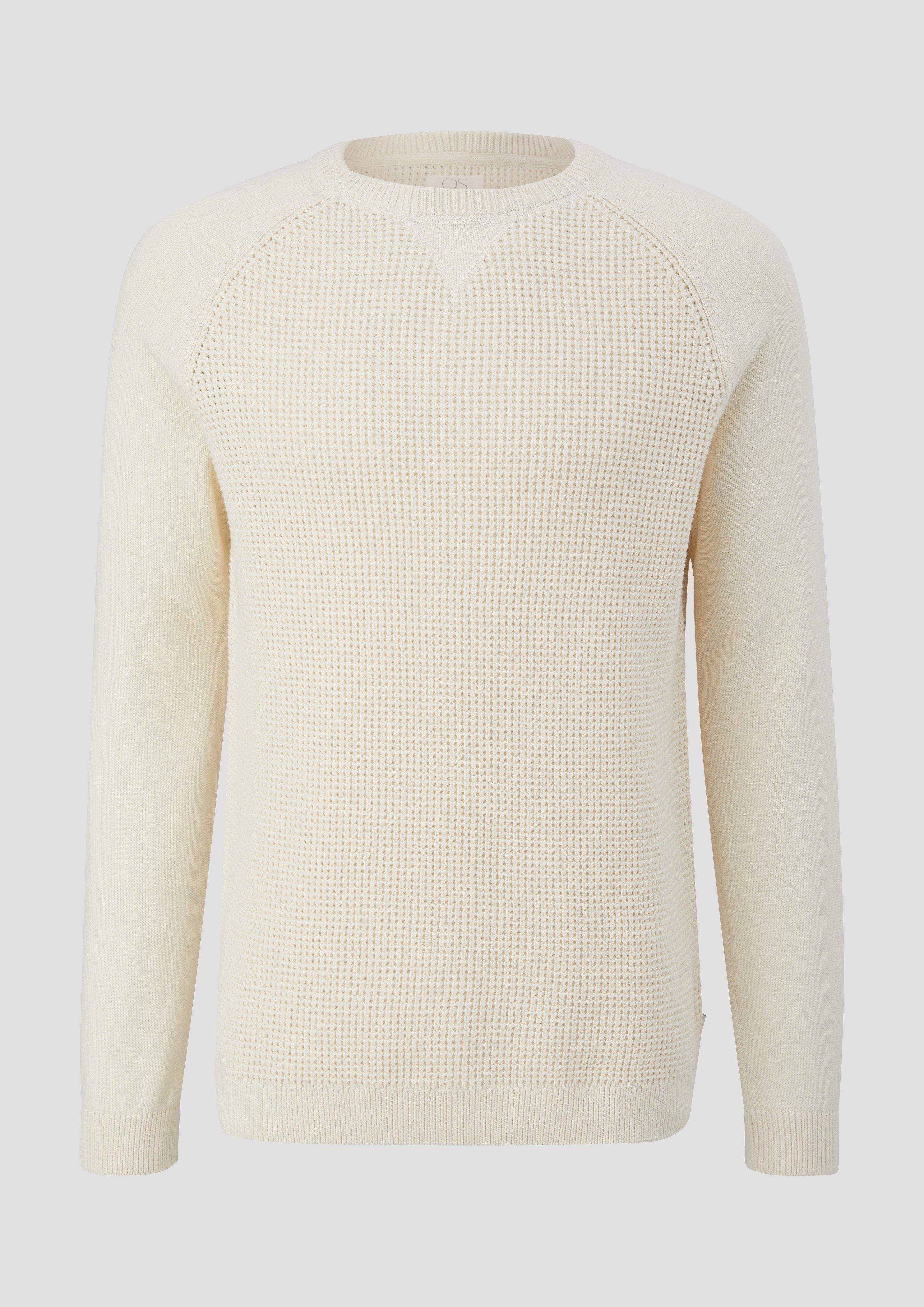 QS - Strickpullover mit Raglanärmeln, Herren, creme|weiß