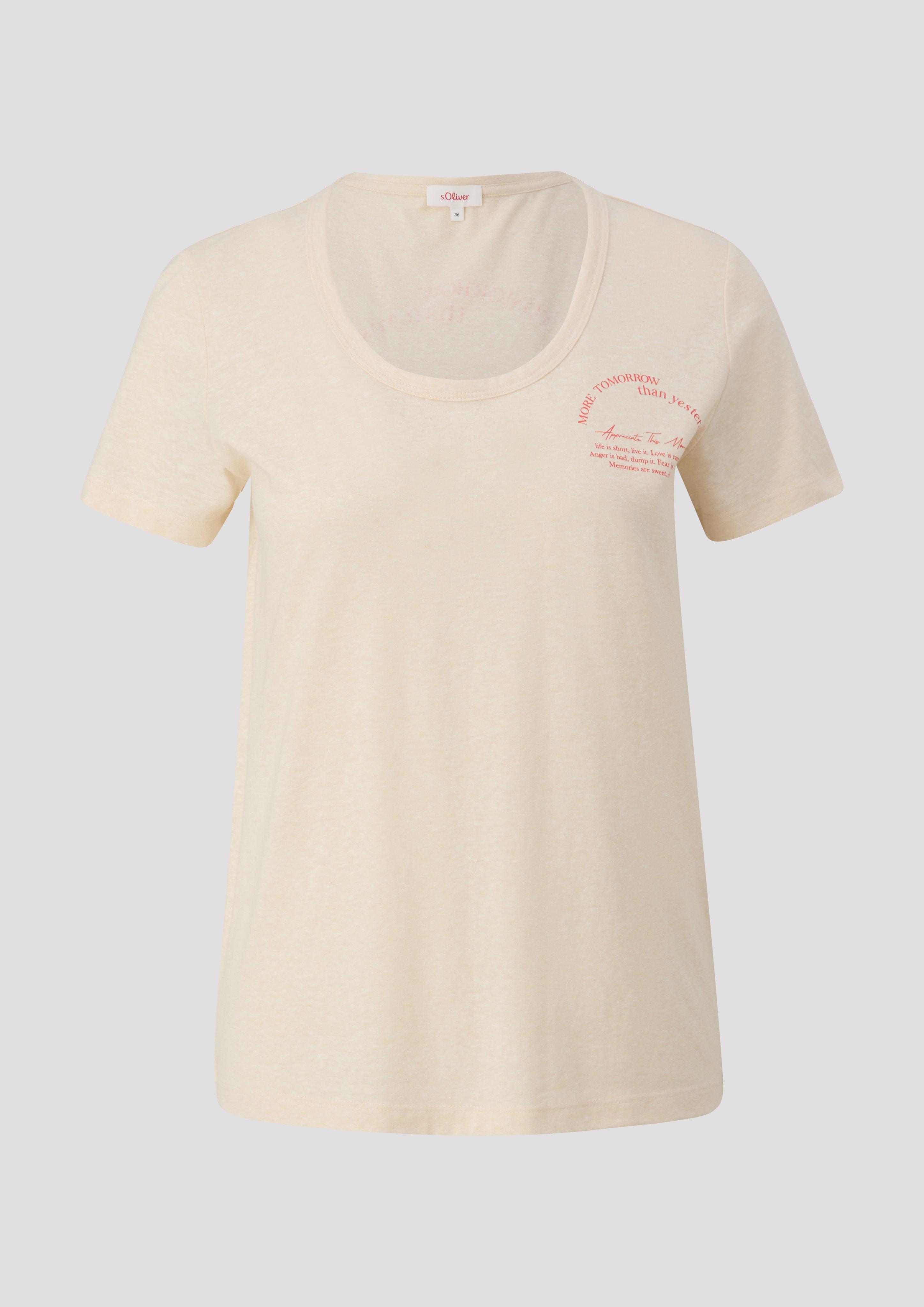 s.Oliver - Leicht transparentes T-Shirt mit Front- und Rückenprint, Damen, Beige