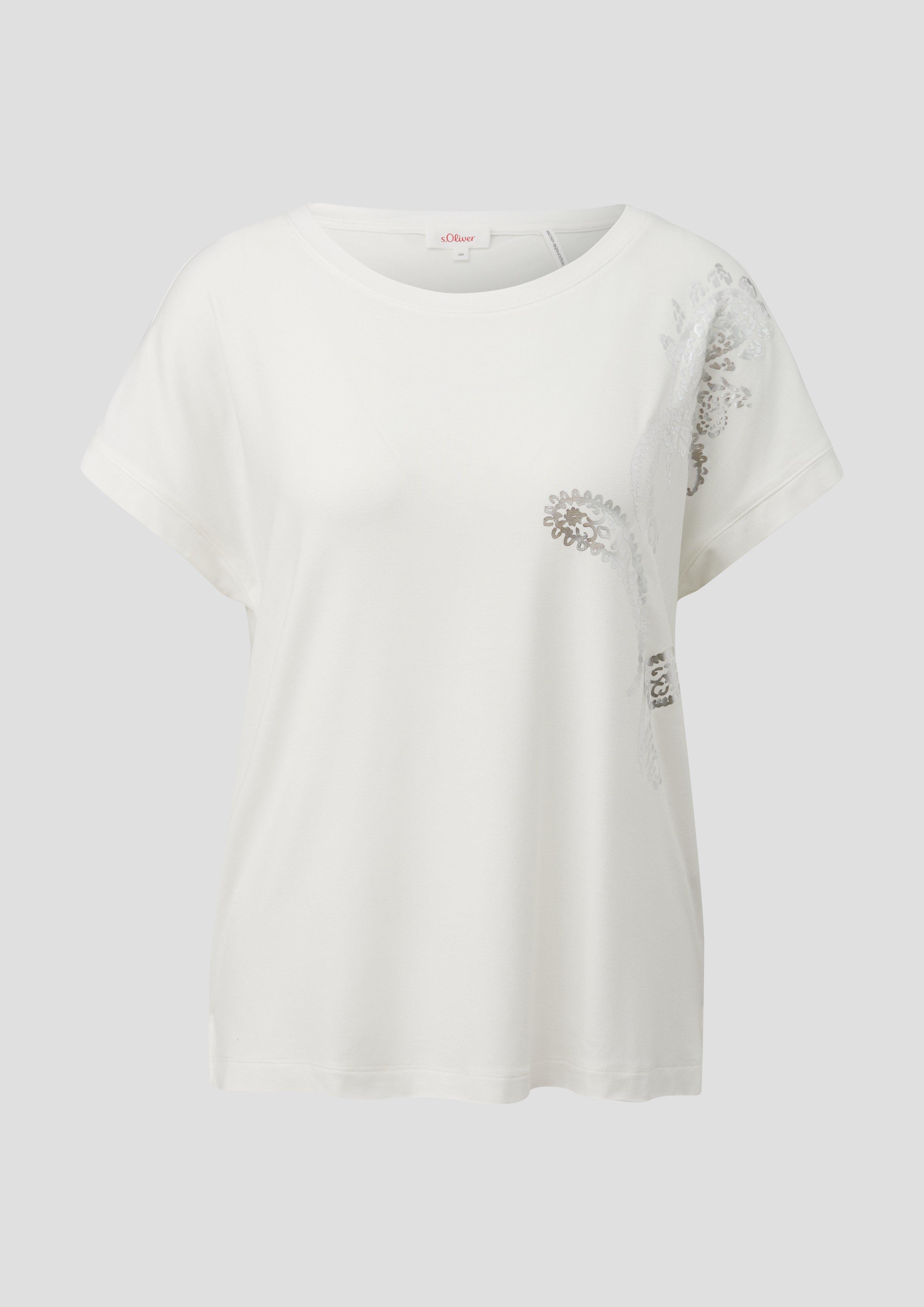 s.Oliver - T-Shirt mit Pailletten, Damen, creme