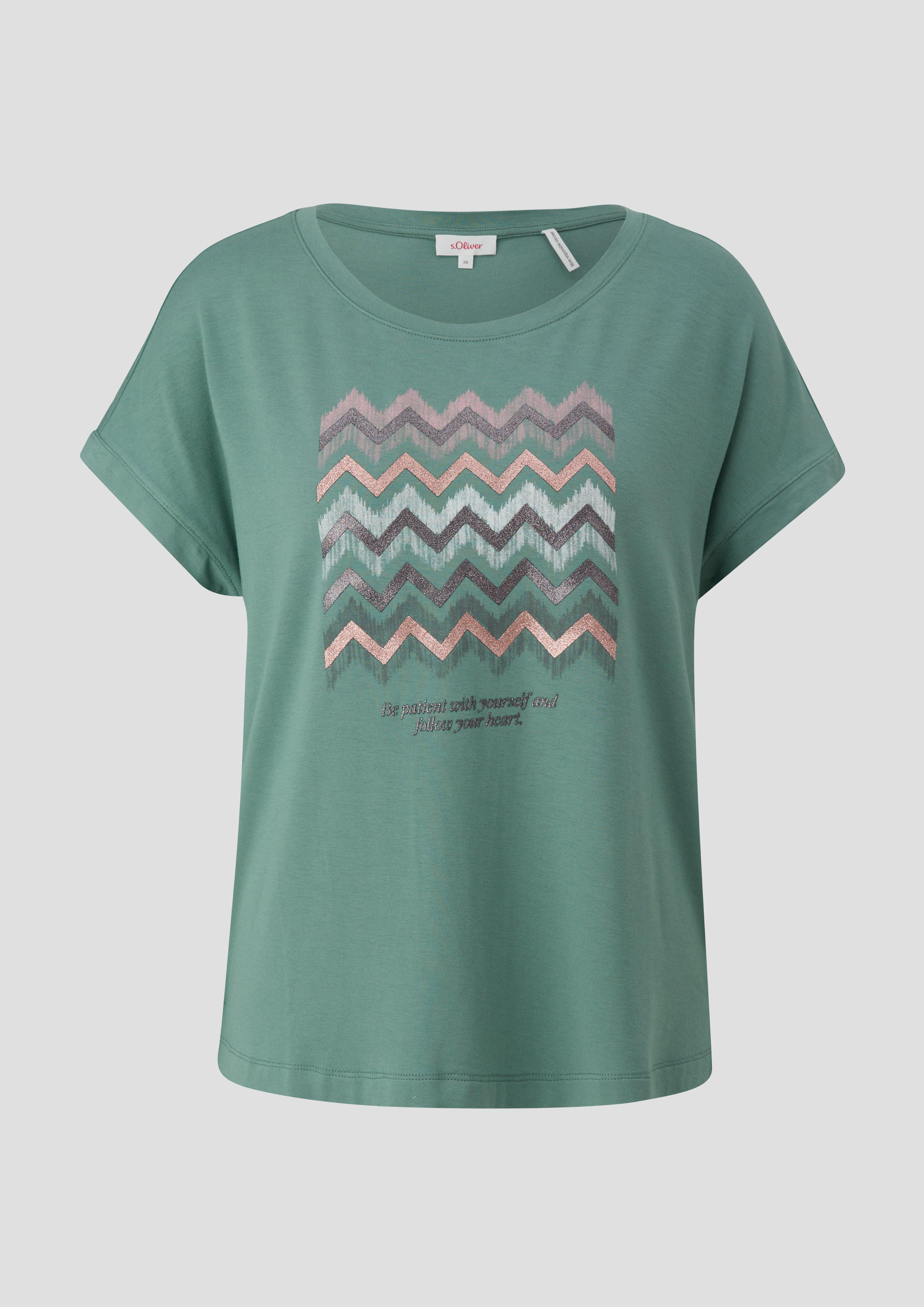 s.Oliver - T-Shirt mit Pailletten, Damen, Blau