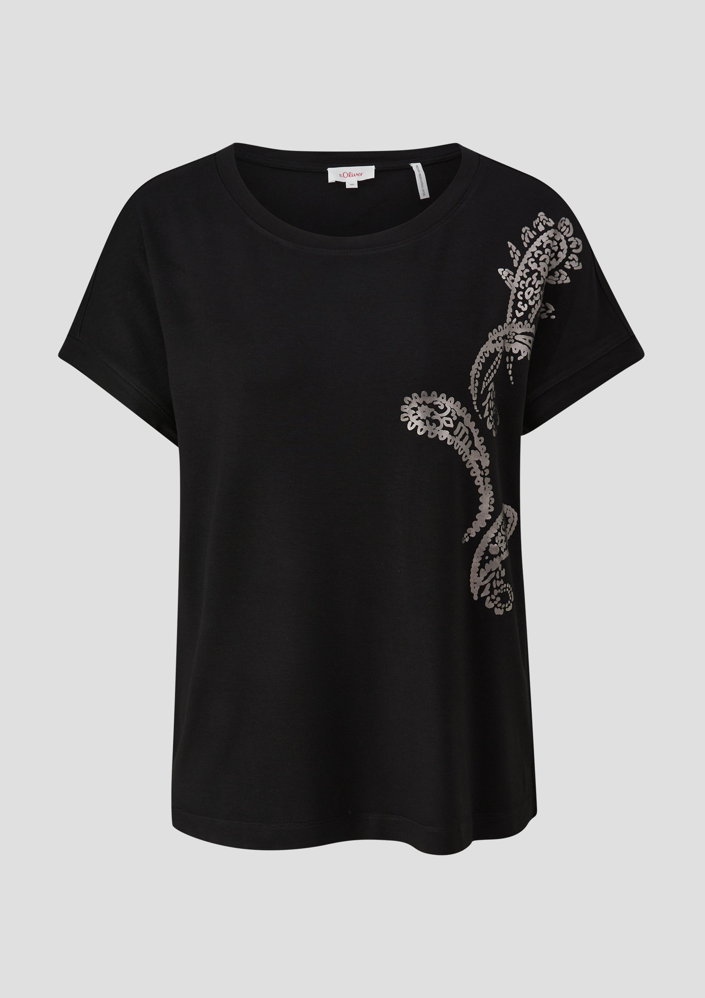 s.Oliver - T-Shirt mit Pailletten, Damen, schwarz