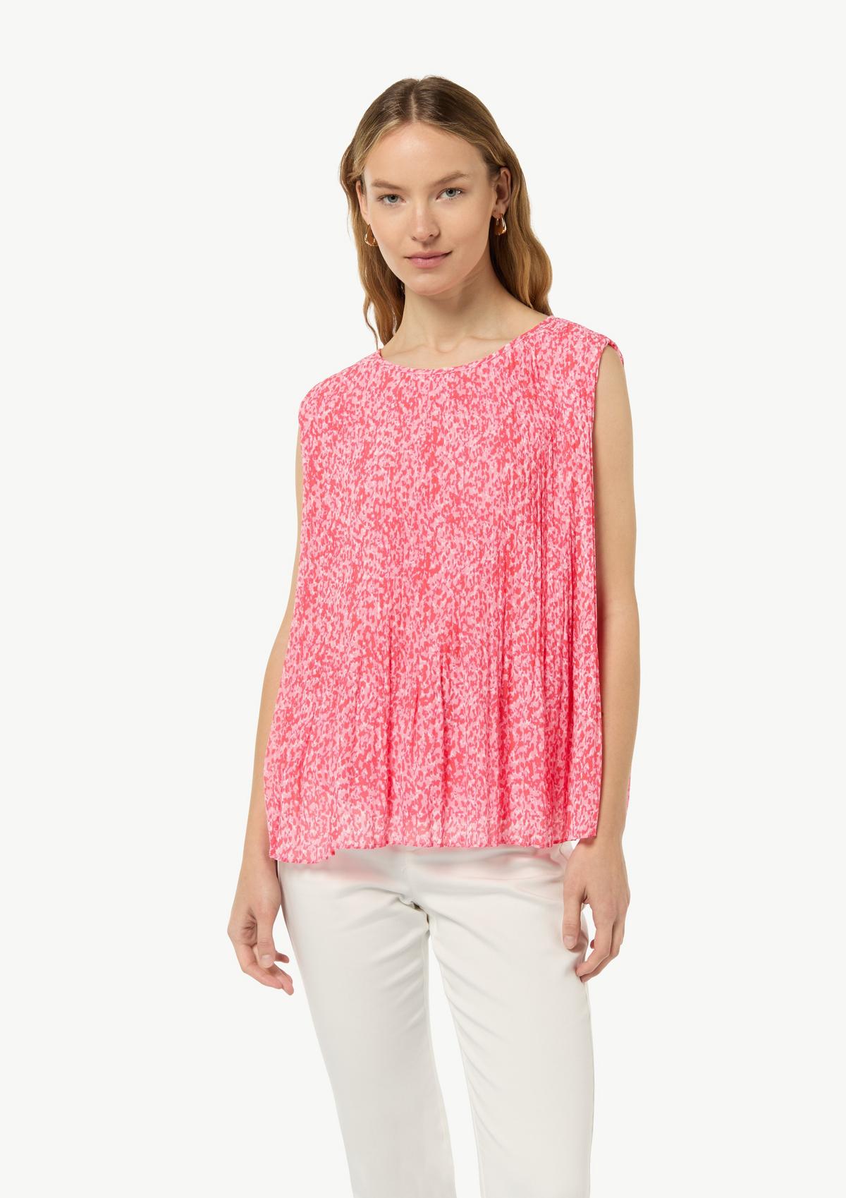 Chiffon Pleated Tie Neck Panel Blouse